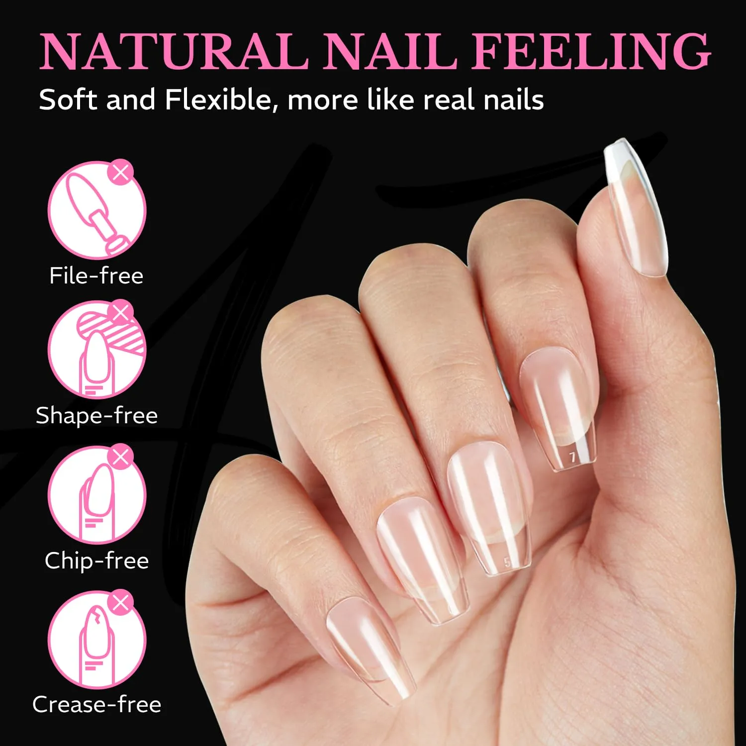 AZUREBEAUTY Short Coffin Nail Tips, 600pcs Pre Etched Soft Gel Nail Tips 15Sizes Acrylic Fake Nails Half Matte Full Cover Clear Press On False Nail Extensions for DIY Manicure at Home Nail Art