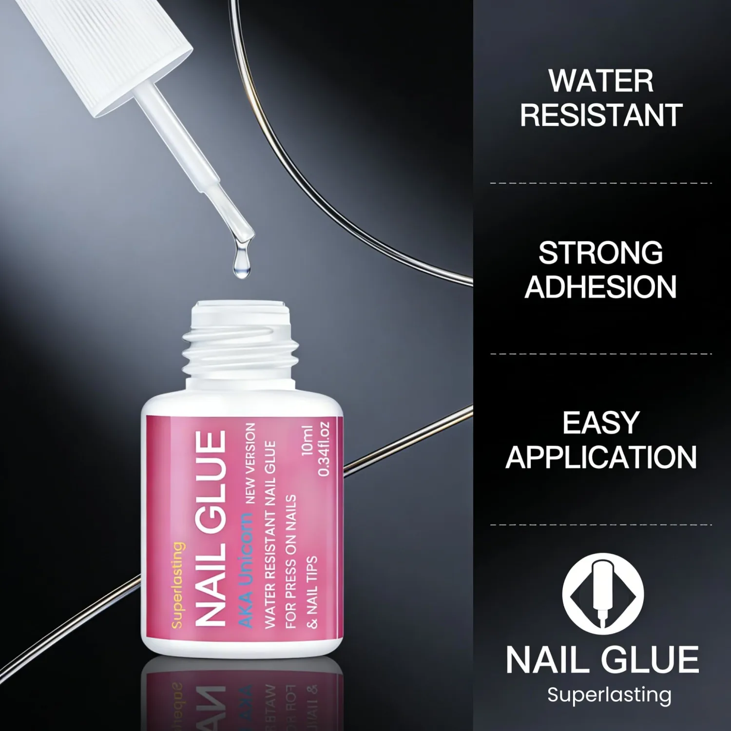 10ml Super Strong Nail Glue for Nail Tips,Acrylic Fake Nails & Press On Nails,Extra Strong Lasting Brush On Glue for Nails Press On Tips - Easy Application & Quick Dry