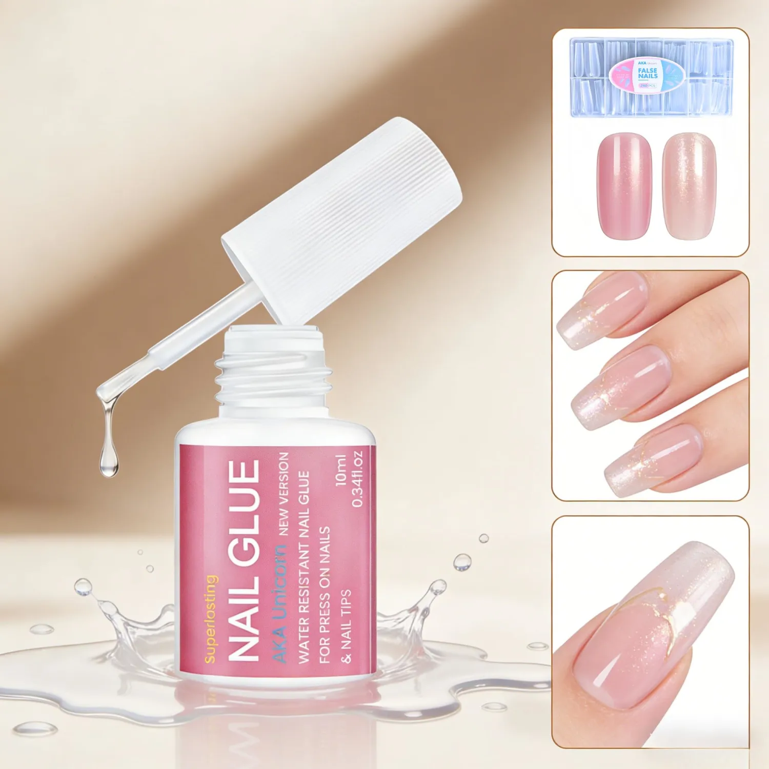 10ml Super Strong Nail Glue for Nail Tips,Acrylic Fake Nails & Press On Nails,Extra Strong Lasting Brush On Glue for Nails Press On Tips - Easy Application & Quick Dry