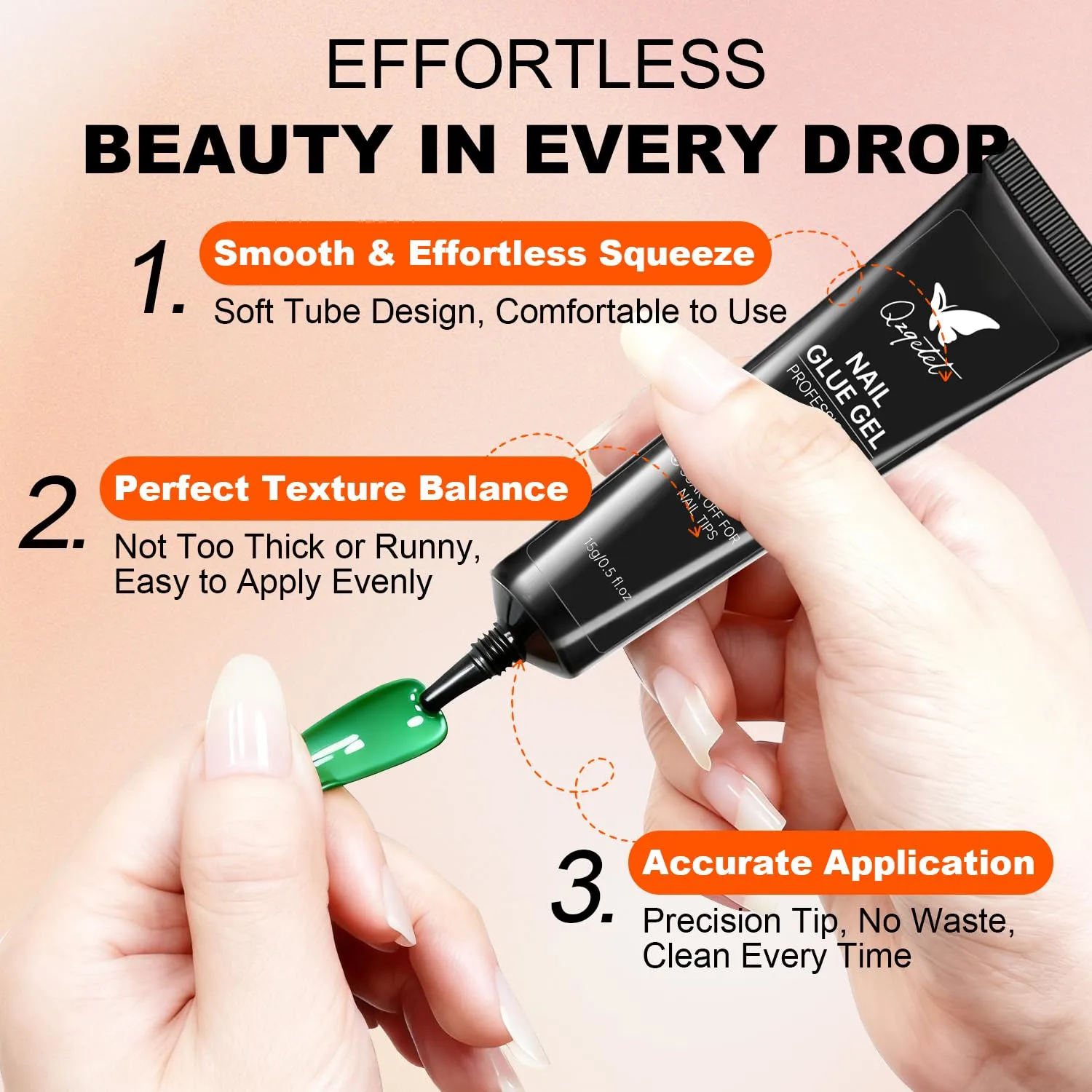 Solid Nail Glue Gel 2PCS - Lamp Curing Nail Adhesive for Press On & Acrylic Nails, Clear U V/LED Nail Glue for 3D Nail Art & Chrome Powder & Rhinestone, Long Lasting Professional Salon