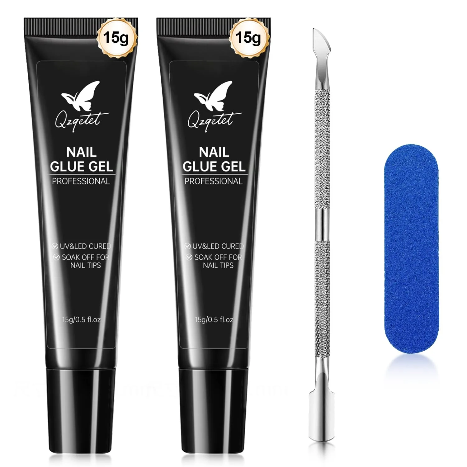 Solid Nail Glue Gel 2PCS - Lamp Curing Nail Adhesive for Press On & Acrylic Nails, Clear U V/LED Nail Glue for 3D Nail Art & Chrome Powder & Rhinestone, Long Lasting Professional Salon