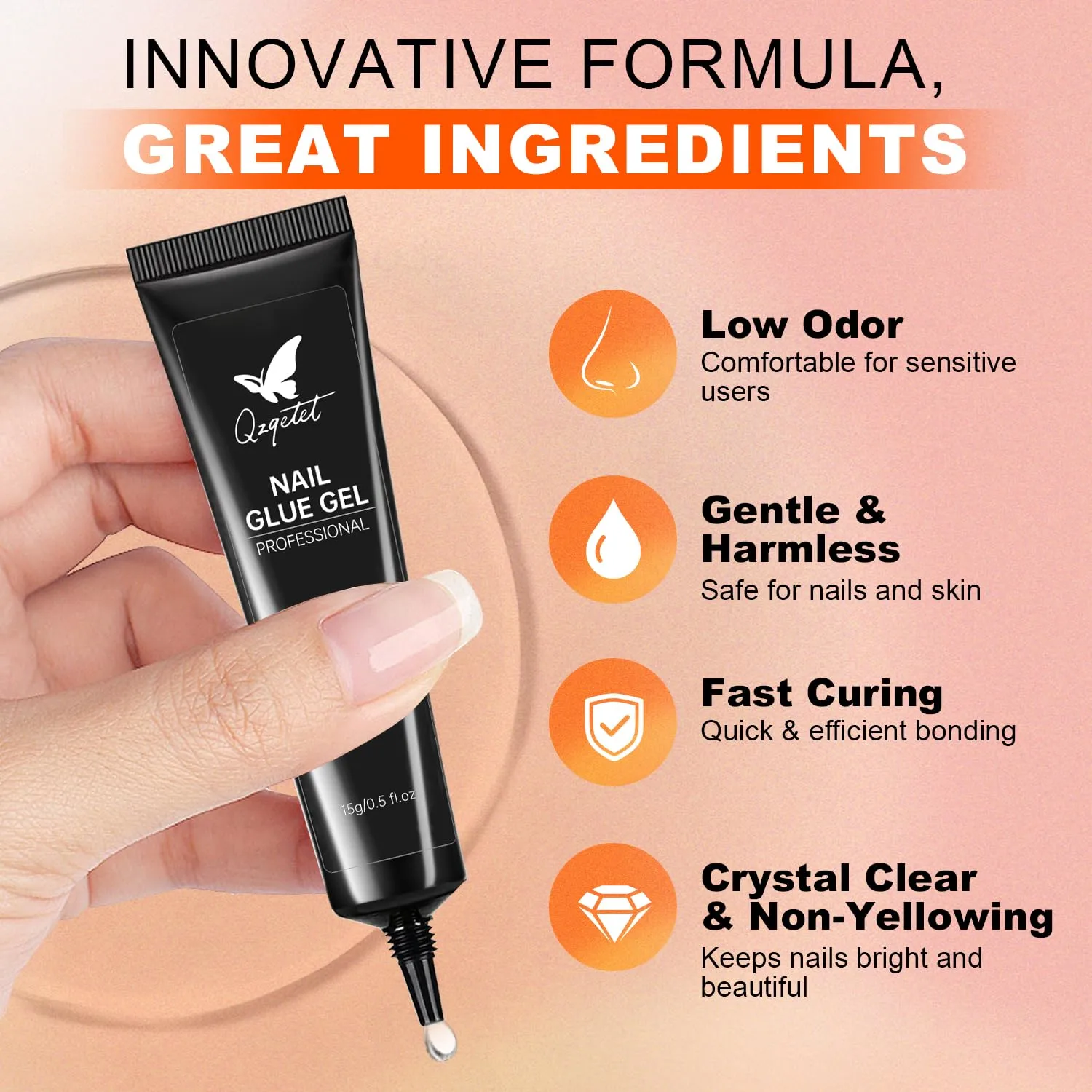 Solid Nail Glue Gel 2PCS - Lamp Curing Nail Adhesive for Press On & Acrylic Nails, Clear U V/LED Nail Glue for 3D Nail Art & Chrome Powder & Rhinestone, Long Lasting Professional Salon