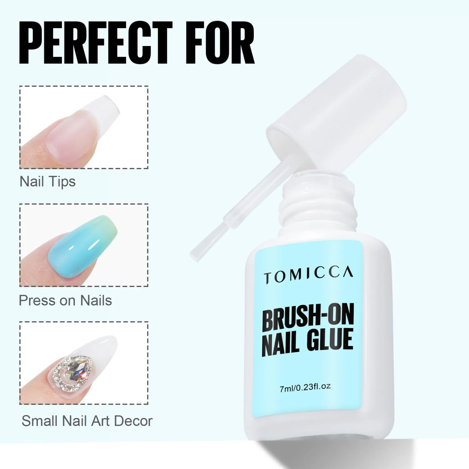 Super Strong Nail Glue for Press On Nails - Quick Dry Brush On Nail Glue Gel for Nail Tips Fake Nails & Acrylic Nails,Long-Lasting Hold,No UV Lamp Needed,Mess-Free Precision Applicator 7ml