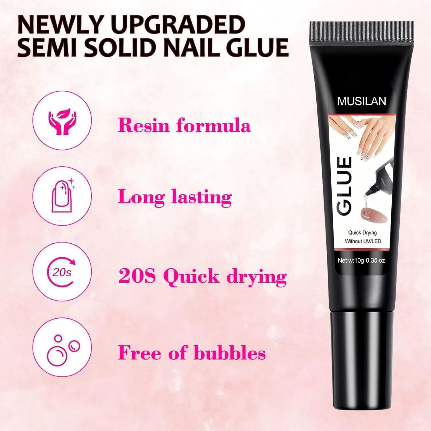 5PCS Semi Solid Nail Glue, New Super Strong Solid Nail Glue for Acrylic Nails Press Ons Nails Quick Drying No UV Light Long Lasting for Acrylic Fake Nails Tips Chip-Resistant & Longwear Formula