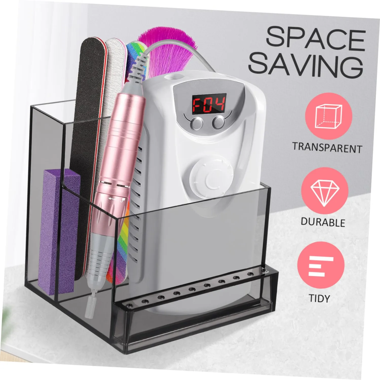 FRCOLOR Nail Drill Grinding Bit Holder Box Professional Nail Art Polishing Grinding Drill Bit Holder Display Storage Box Case Organizer for Nails Black