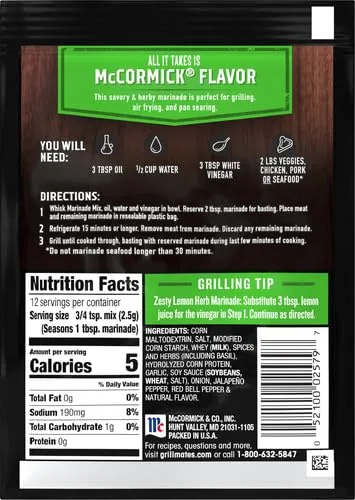McCormick Grill Mates Zesty Herb Marinade Mix, 1.06 oz (Pack of 4)
