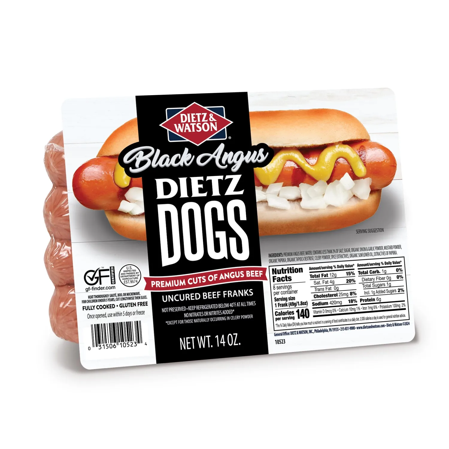 Dietz & Watson Black Angus Dietz Dogs, Uncured Beef Franks,14 oz