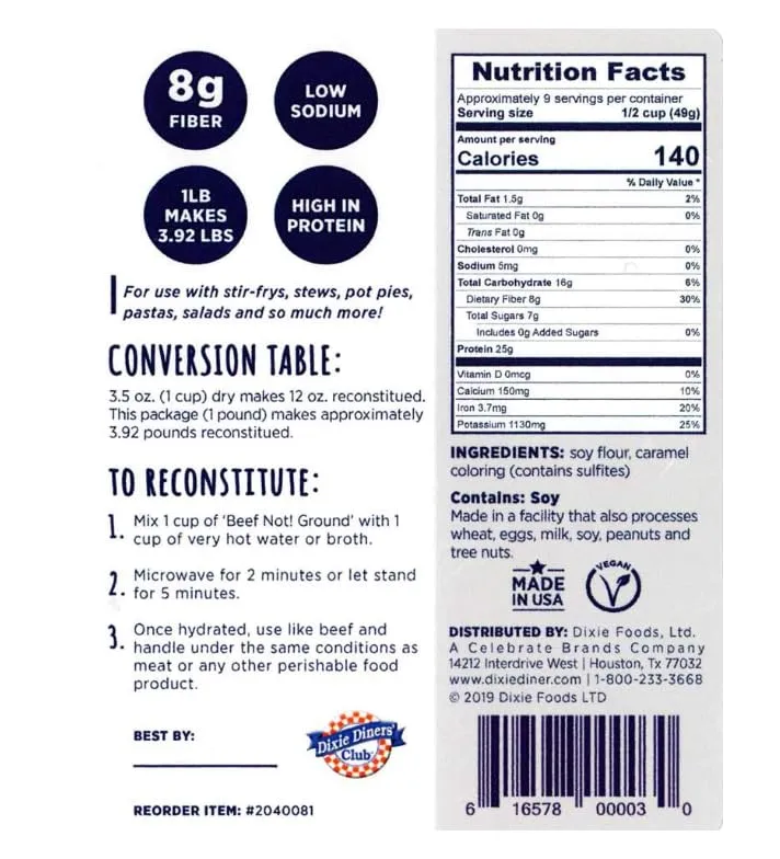 Dixie Diners' Club - Beef (Not!) Ground (1 lb bag)