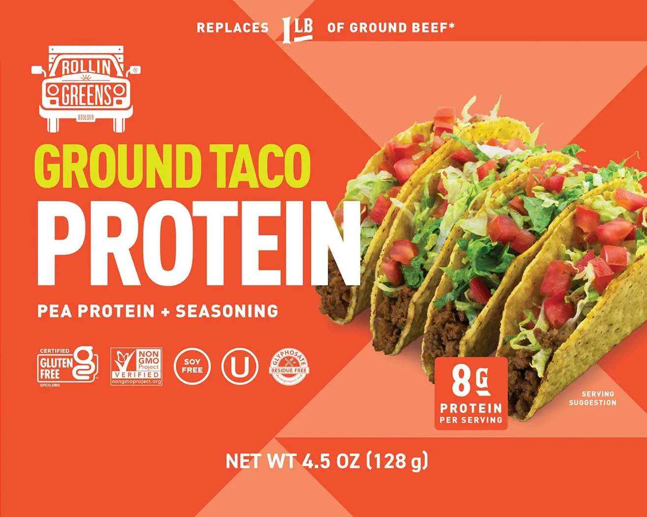 Rollingreens, Taco Grounds Plant Based, 4.5 Ounce