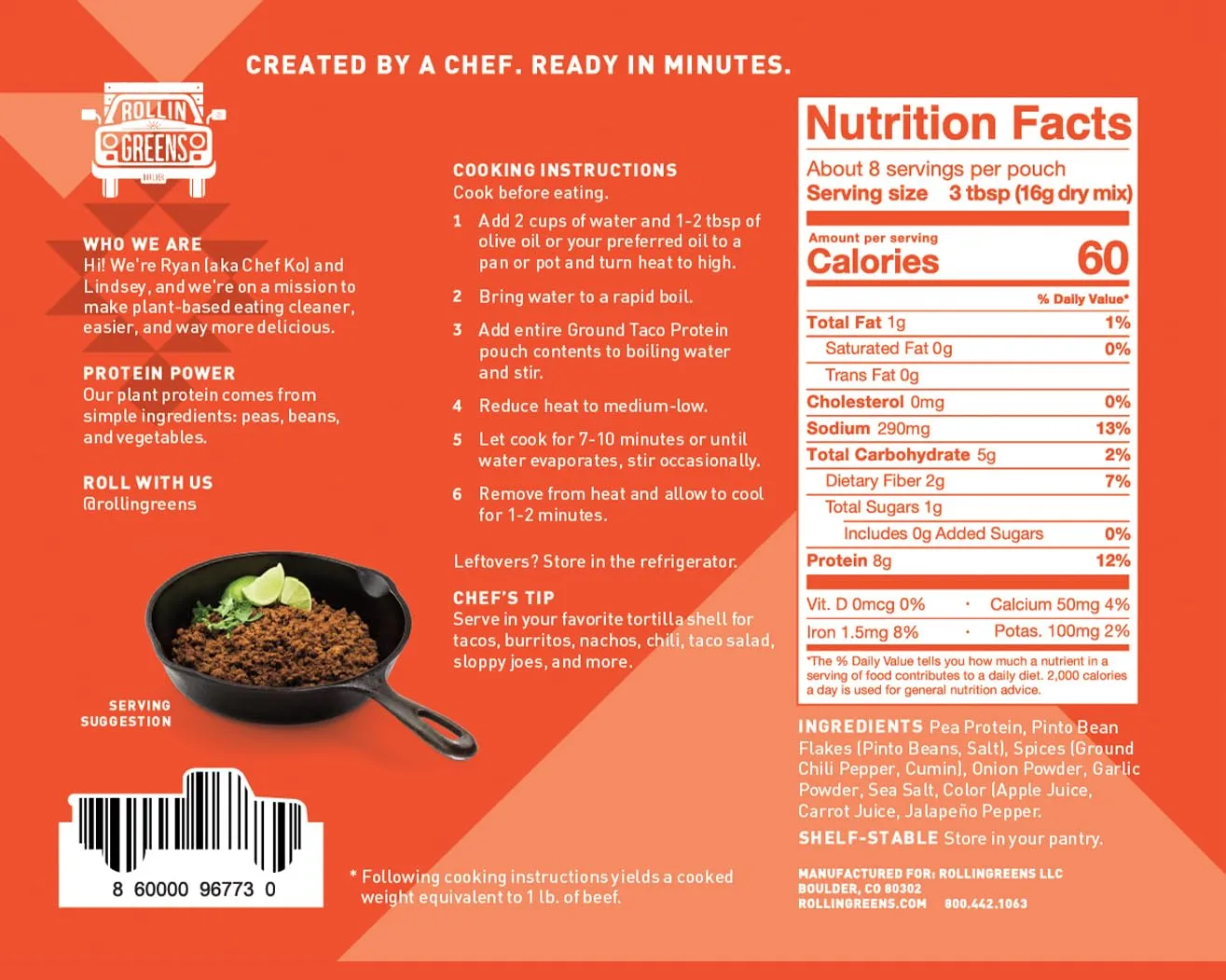 Rollingreens, Taco Grounds Plant Based, 4.5 Ounce