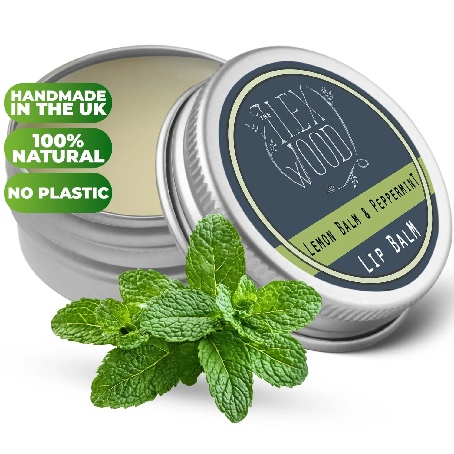 The Ilex Wood - All Natural Lip Balm - Lemon Balm and Peppermint - Cold Sore Treatment for Lips, Palm Oil Free, Cruelty Free, Plastic Free, Moisturising Lip Balm, Handcrafted - 10ml (0.34 fl oz)