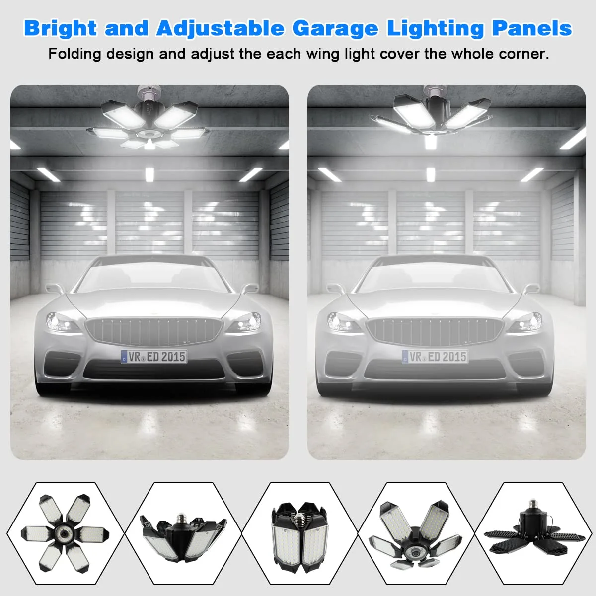 LED Garage Light - 160W LED Garage Ceiling Lights 16000LM Super Bright Garage Lighting with 6 Deformable Panels E26/E27 Screw in Led Shop Lights for Basement Workshop Warehouse Attic
