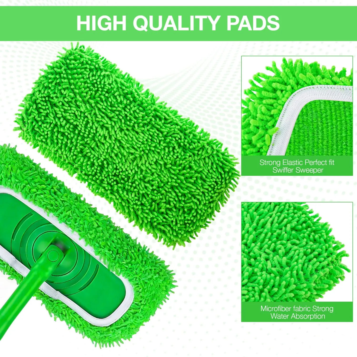 Mop Pads for Swiffer Sweeper Reusable Microfiber 5PCS Dry Wet Replacement Mop Pad Refills Sweeping Mopping Cloths for Floor Cleaning