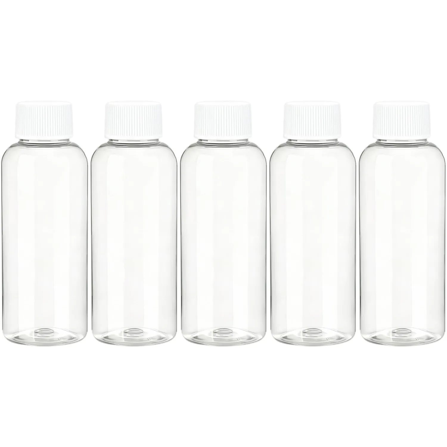 DNSEN Travel Size Empty Mouthwash Bottles 3.4 oz, White Screw Cap, Clear Toiletry Containers, 5 Pack