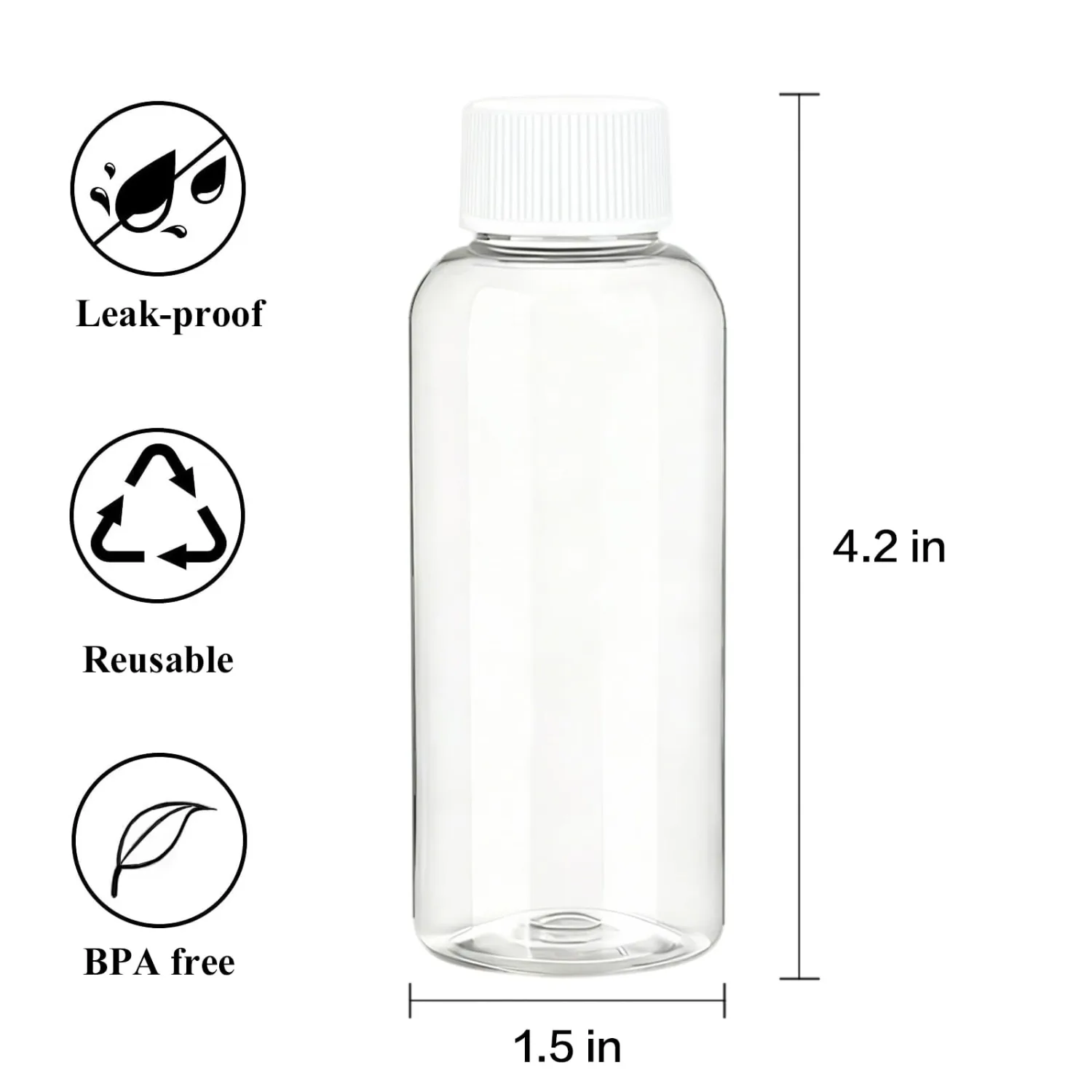 DNSEN Travel Size Empty Mouthwash Bottles 3.4 oz, White Screw Cap, Clear Toiletry Containers, 5 Pack