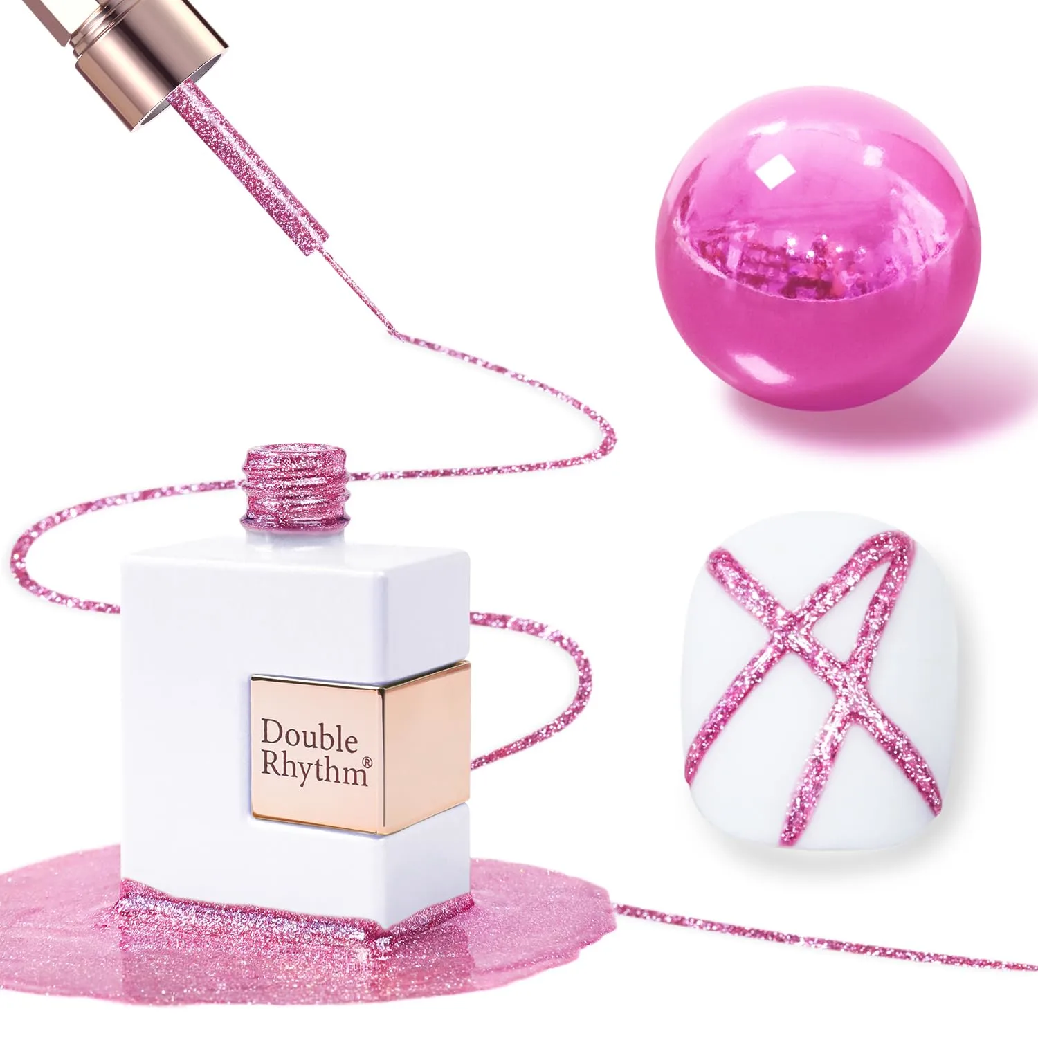 Double Rhythm 15 Ml Metallic Gel Liner Nail Art Gel Bronze Mirror Chrome Painted Drawing Stripper 3D Effect Gel Polish (Glitter Rose Gold-L1004)