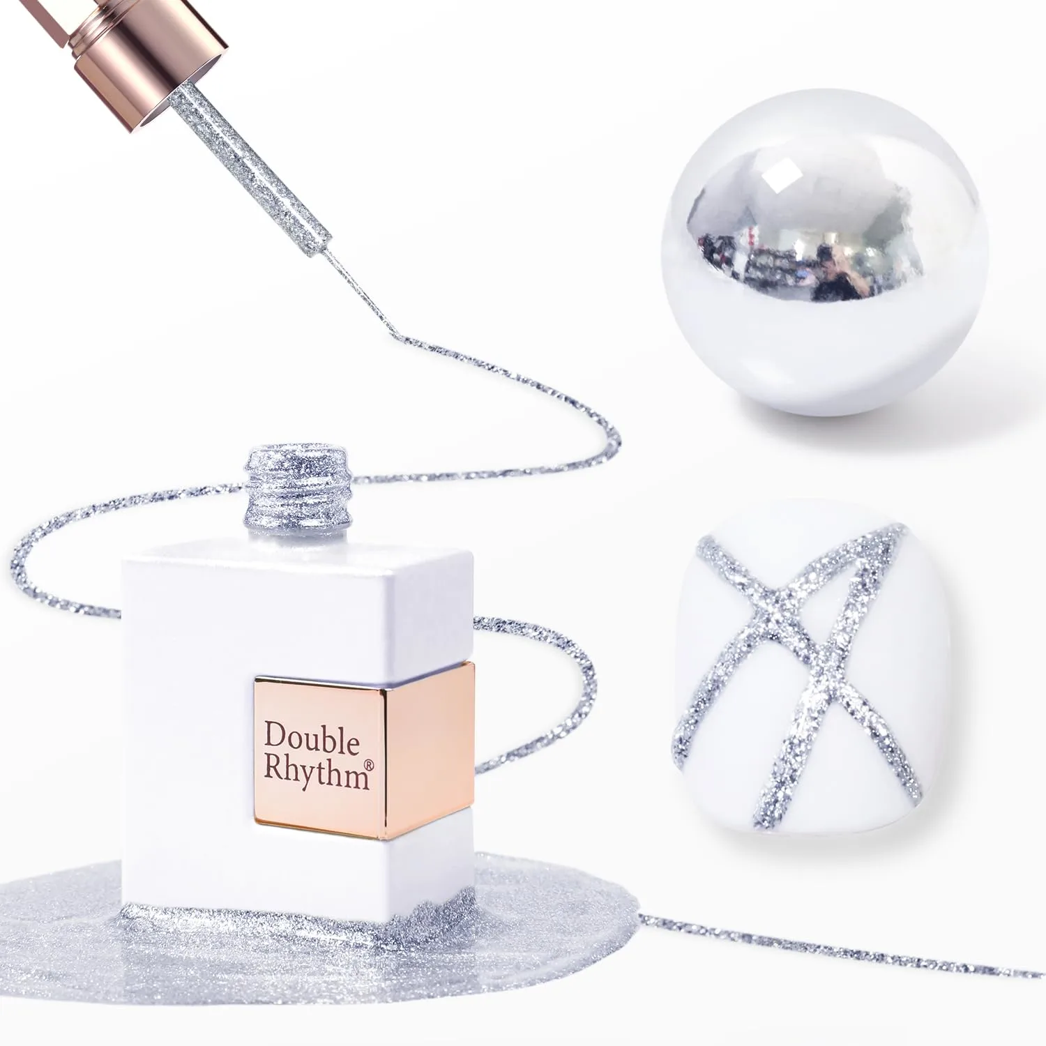 Double Rhythm 15 Ml Metallic Gel Liner Nail Art Bronze Mirror Chrome Painted Drawing Stripper 3D Effect Gel Polish (Glitter Silver-L1001)