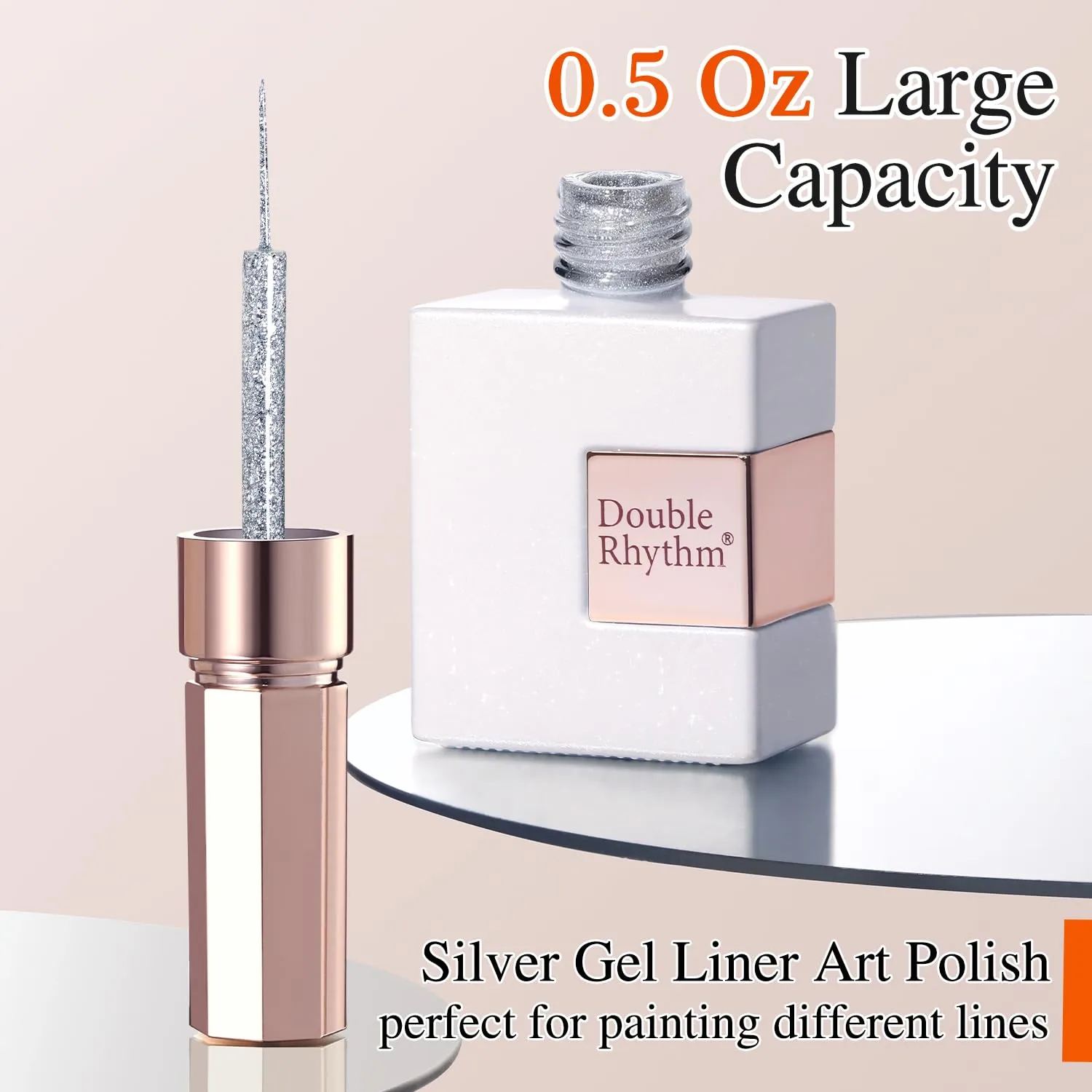 Double Rhythm 15 Ml Metallic Gel Liner Nail Art Bronze Mirror Chrome Painted Drawing Stripper 3D Effect Gel Polish (Glitter Silver-L1001)