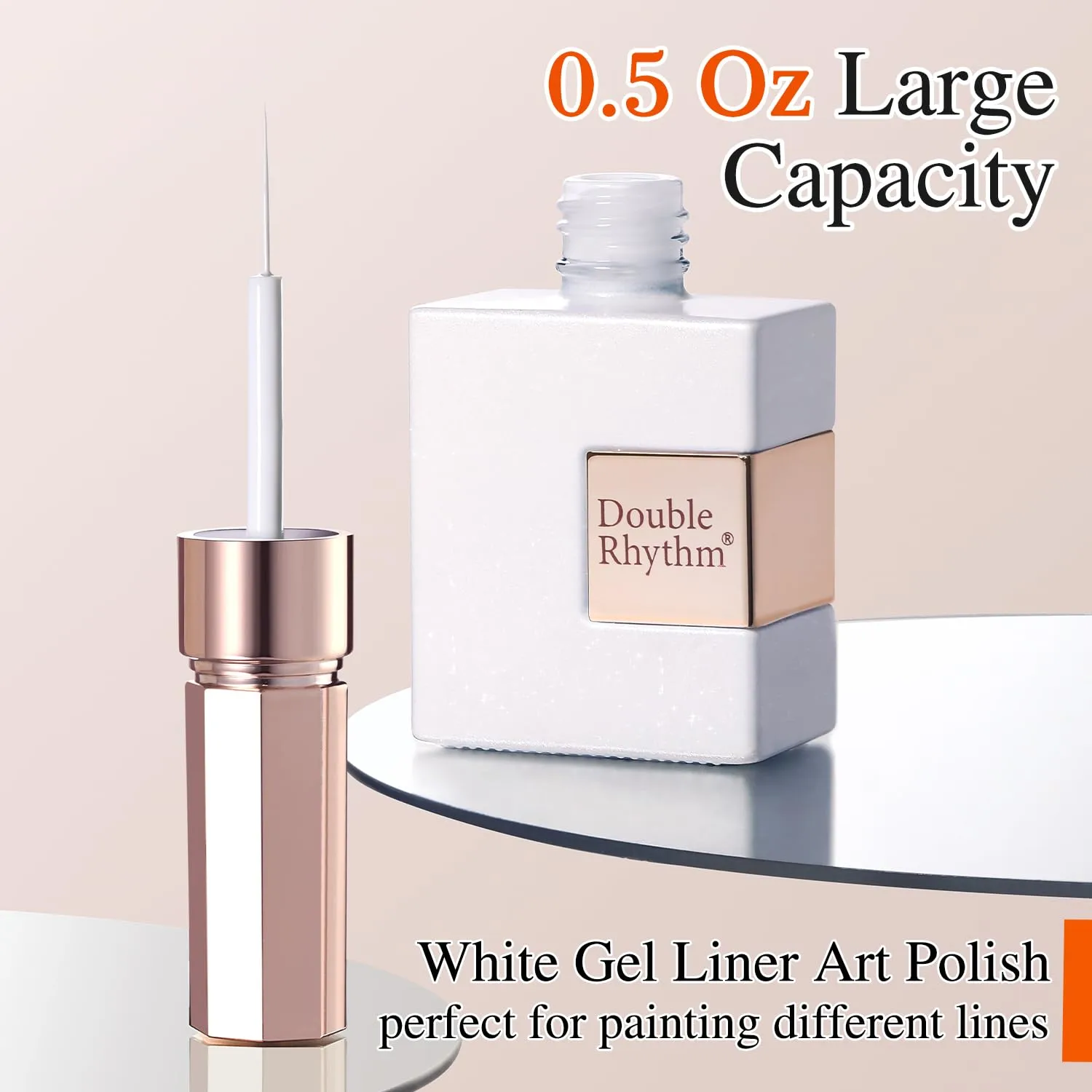 Double Rhythm 15 Ml Metallic Gel Liner Nail Art Bronze Mirror Chrome Painted Drawing Stripper 3D Effect Polish (White Liner Art -L1006)