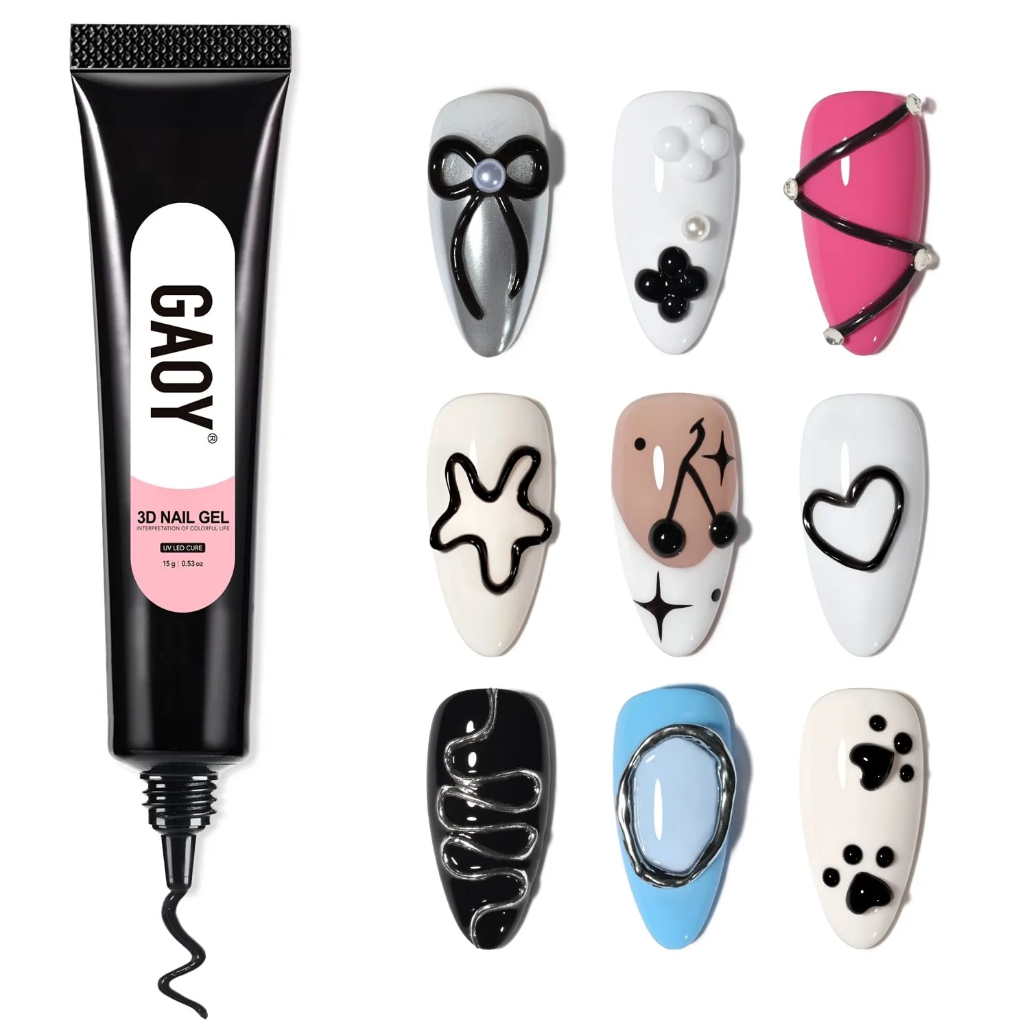 GAOY Black 3D Nail Gel, 15g Sculpting Gel for 3D Nail Art Designs Carving, Molding, Painting, No Wipe Gel for Gems & Charms Decoration, Salon DIY Use