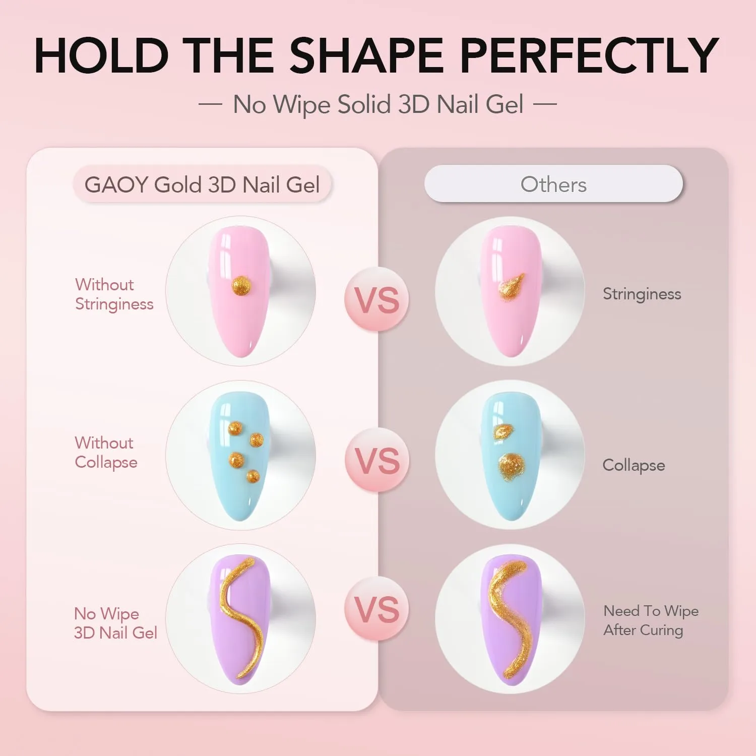 GAOY Gold 3D Nail Gel, 15g Sculpting Gel for 3D Nail Art Designs Carving, Molding, Painting, No Wipe Gel for Gems & Charms Decoration, Salon DIY Use
