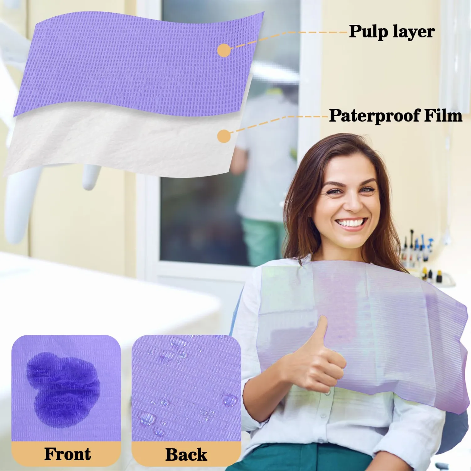 MAQIHAN 75pcs Dental Bibs Disposable - Disposable Dental Bibs Dentist Tattoo Bibs Purple Dental Bibs Nails Patient Bibs Purple Towelsv Tattoo Table Covers Dental Pads Mats Paper Sheets Lash Supplies