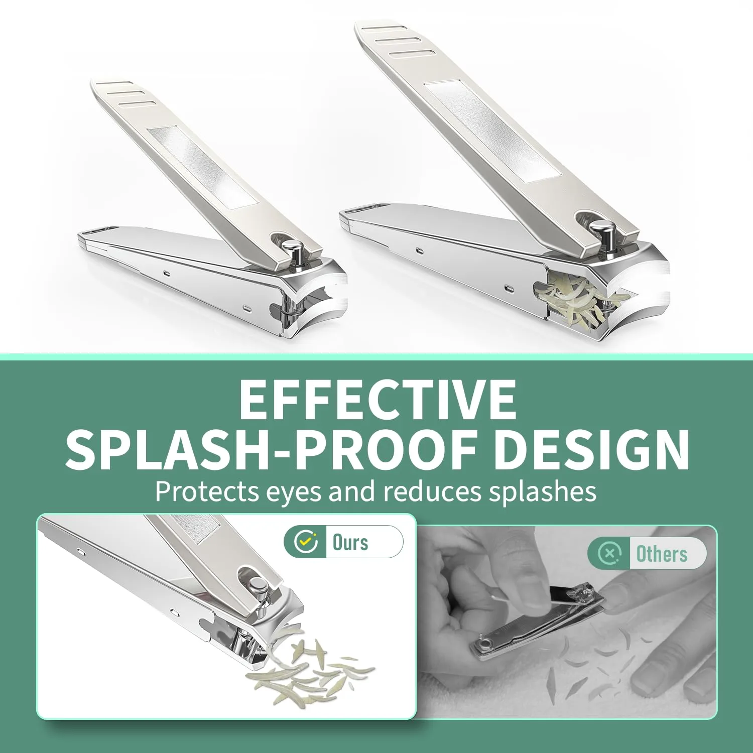 Nail Clippers for Men with Catcher, CLPPNA 2-Pack Large & Small Anti-Splash Nail Clippers Set, Ultra Sharp Sturdy Fingernail and Toenail Clipper Cutters for Men Women, Nickel Color
