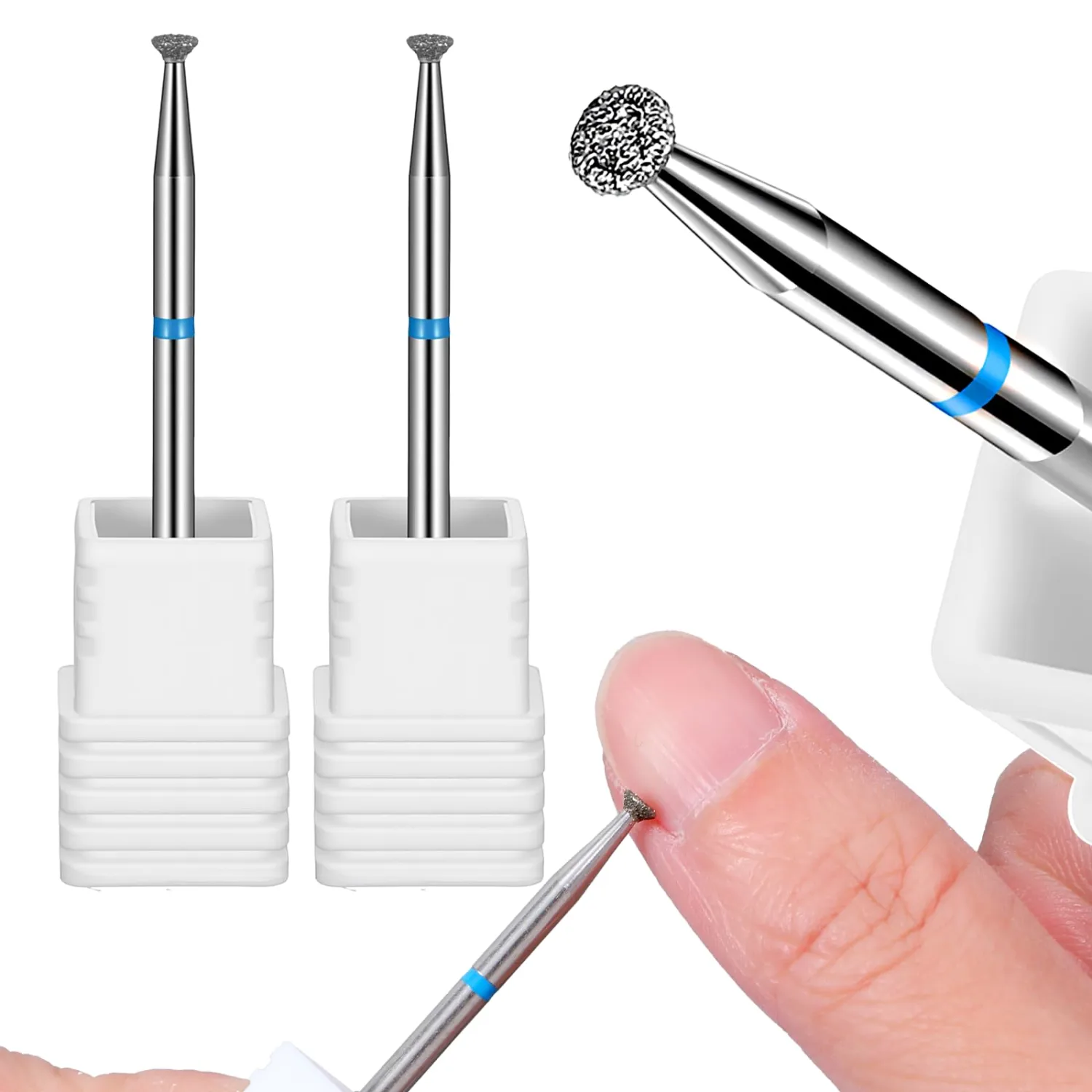 2 Pcs Nail Drill Bit, Mini Funnel-Shaped Diamond Electric Nail Drill Bits for Grinding Polishing & Removing Acrylic Nails, Blue Mark