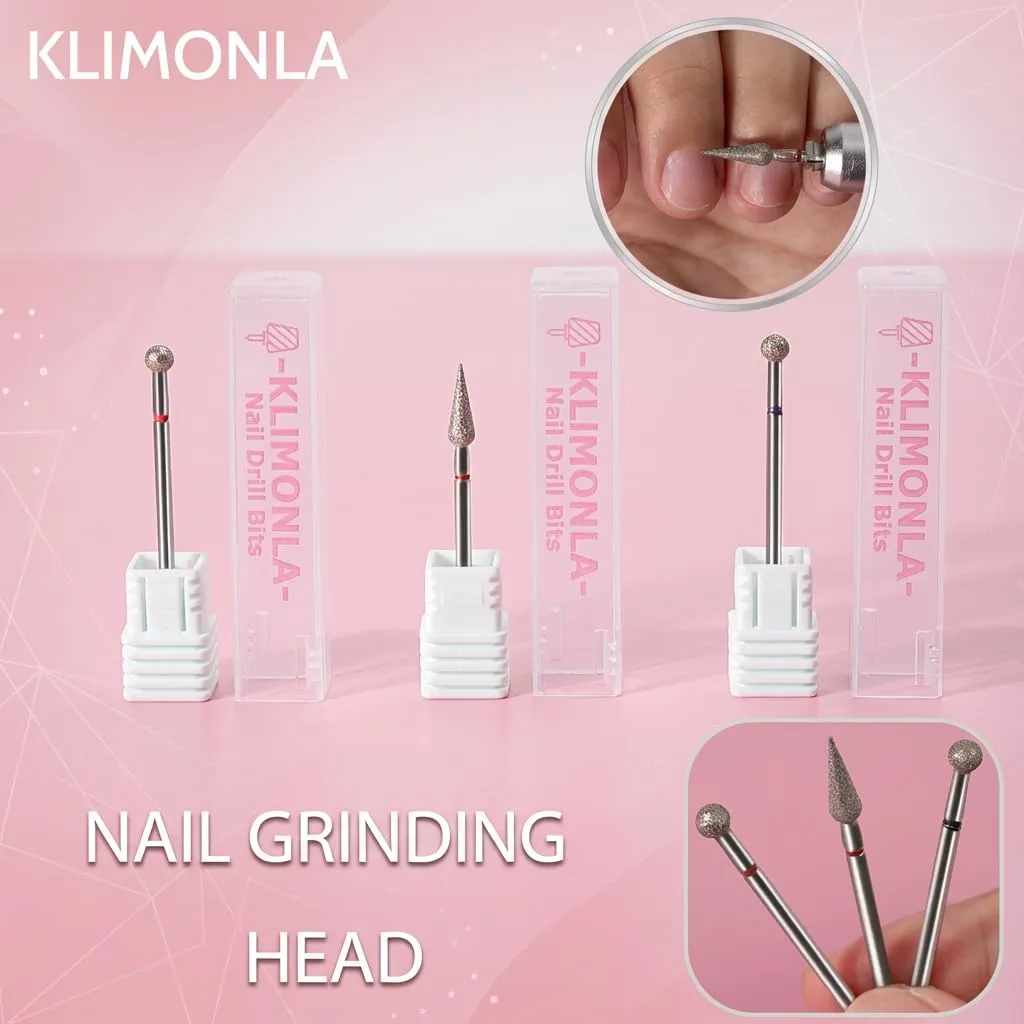 Klimonla 3pcs Nail Drill Bits Set for Gel Polish & Acrylic Removal Nail Salon Manicure Pedicure Electric File Tools,Salon Home Nail Care Supplies,silvery