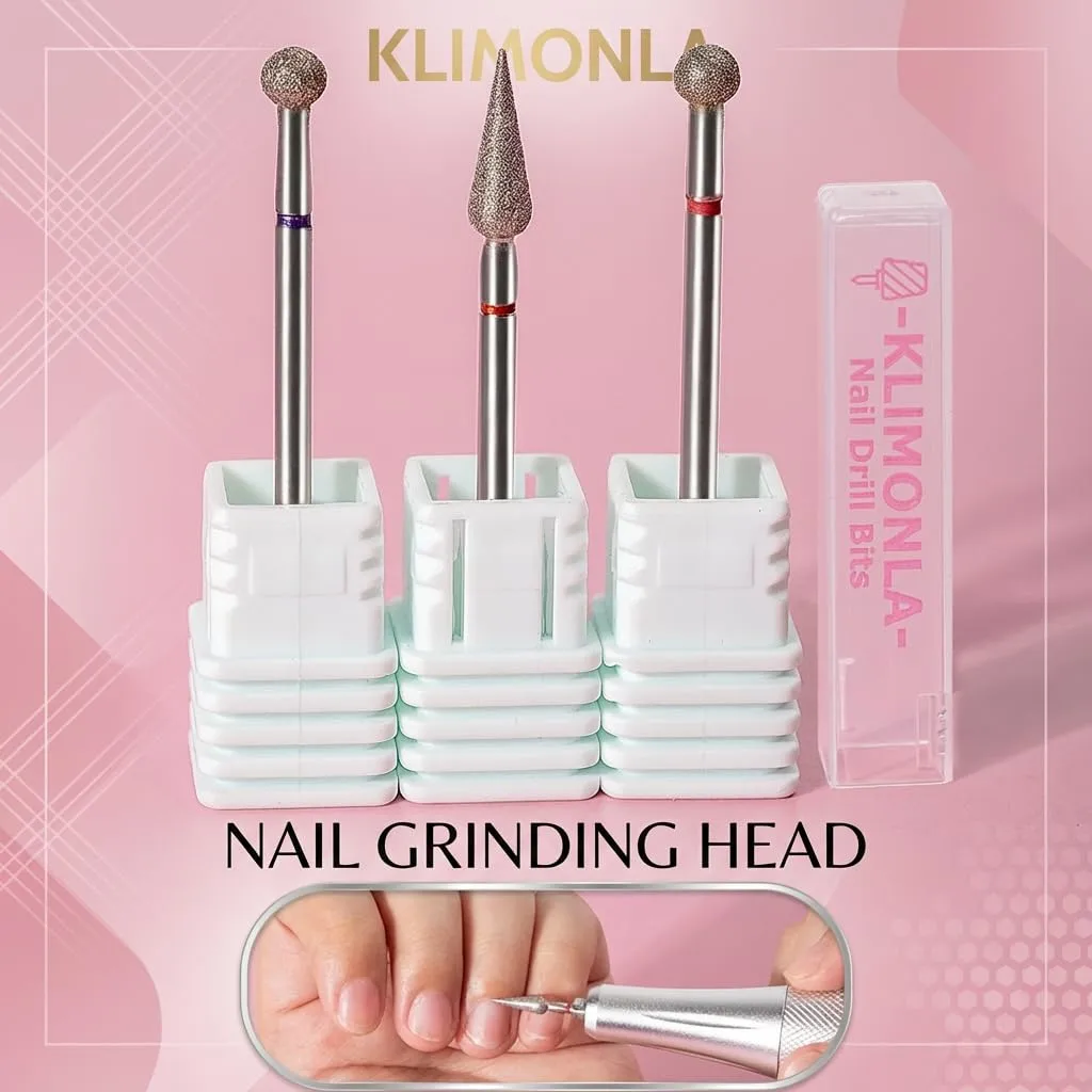Klimonla 3pcs Nail Drill Bits Set for Gel Polish & Acrylic Removal Nail Salon Manicure Pedicure Electric File Tools,Salon Home Nail Care Supplies,silvery