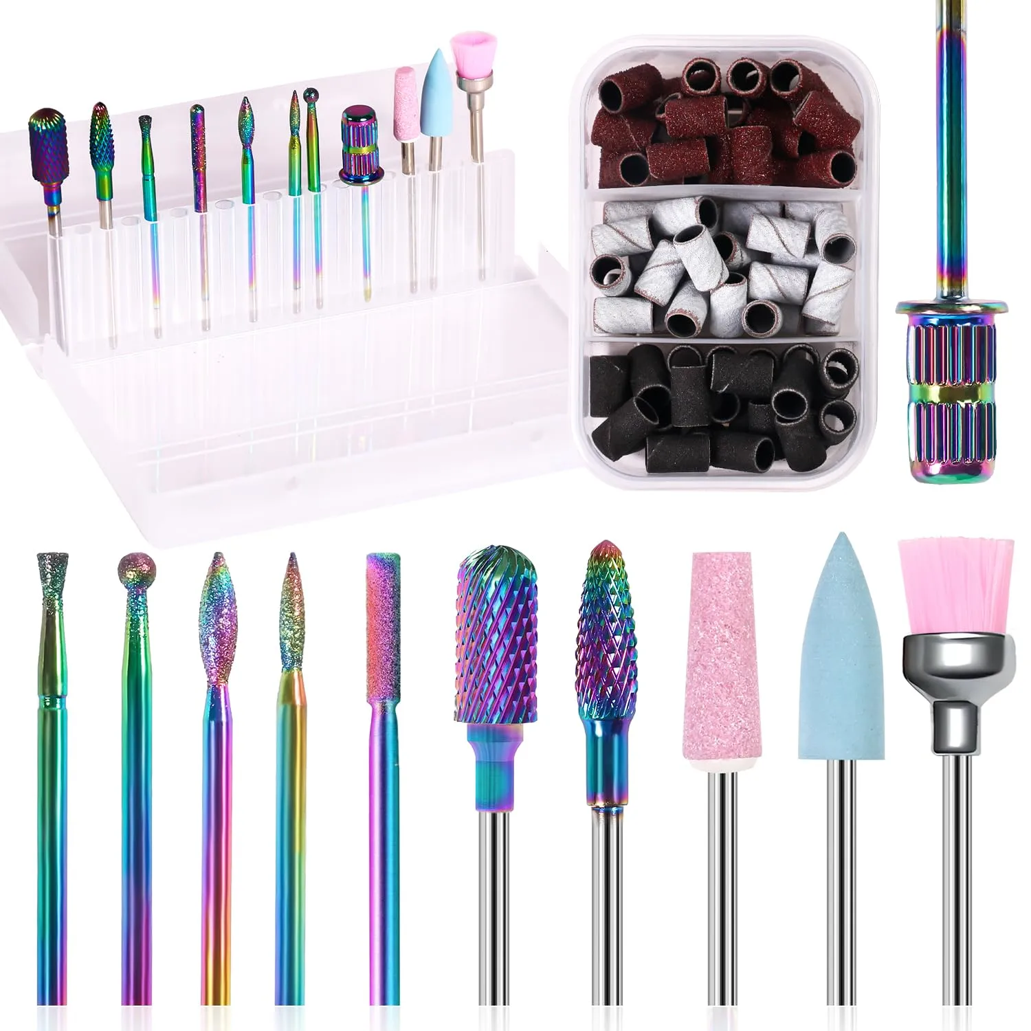 Nail Drill Bits Set 10Pcs 3/32 in Carbide Professional Drill Bit Set with 1lot File Sanding Bands for Nail Tech, Remove Acrylic Gel Nails for Manicure