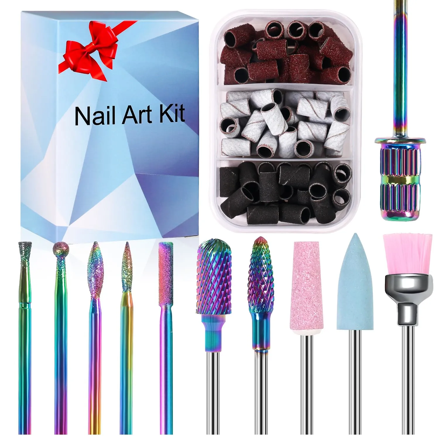 Nail Drill Bits Set 10Pcs 3/32 in Carbide Professional Drill Bit Set with 1lot File Sanding Bands for Nail Tech, Remove Acrylic Gel Nails for Manicure