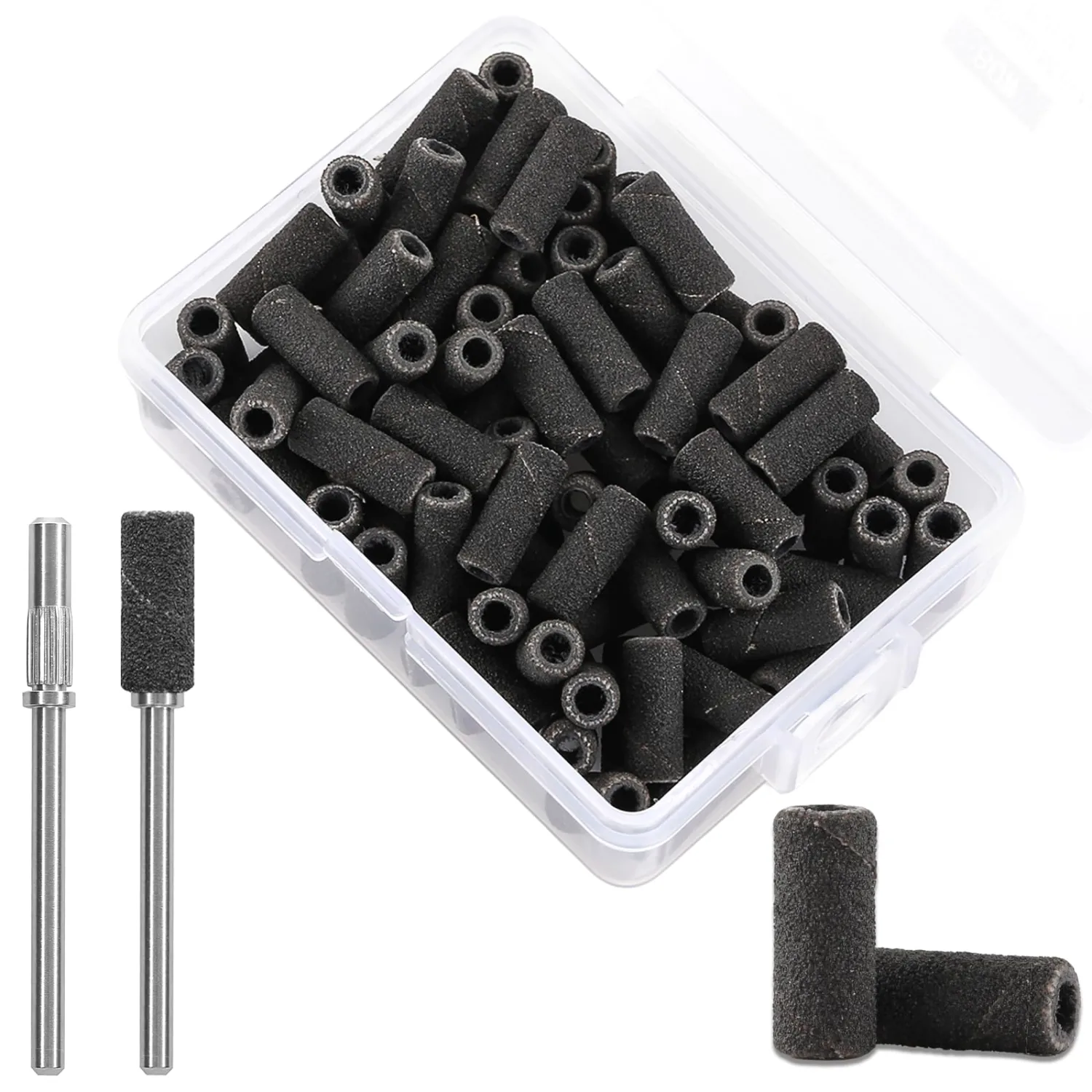 100 Pcs 3mm Professional Small Sanding Bands & 2Pcs Small Mandrel Bit Set for Nail Drill,80# Upgrade Design 3mm Nail File for Manicures and Pedicure with Stainless Steel Shaft