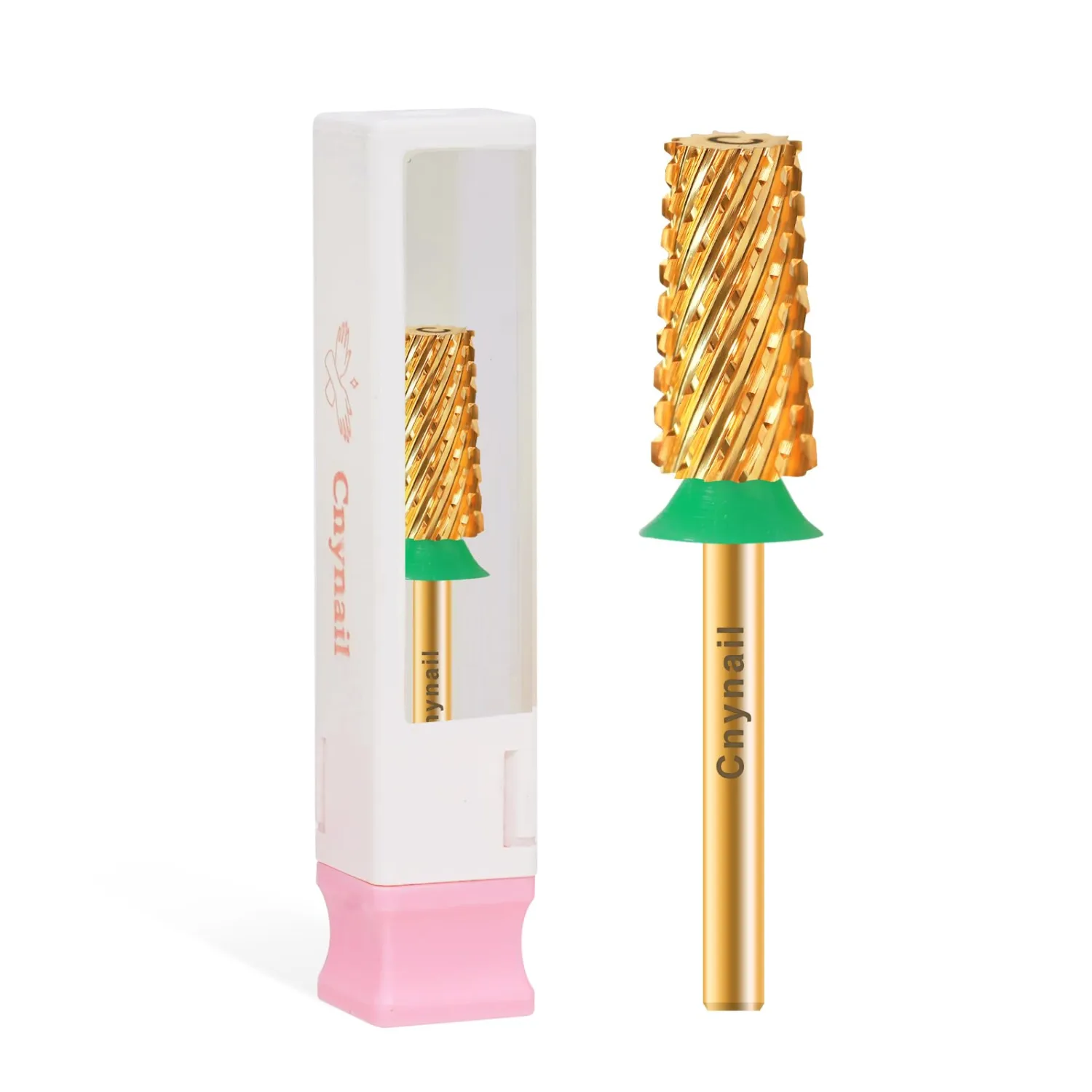 3/32" Large Tapered Barrel Flat Bit Tungsten Carbide Nail Drill Bit Safety Bit for Gel & Acrylic Removal, 2- Way Rotating Efile Tip, Salon Electric File Accessory (C Girt, Gold)