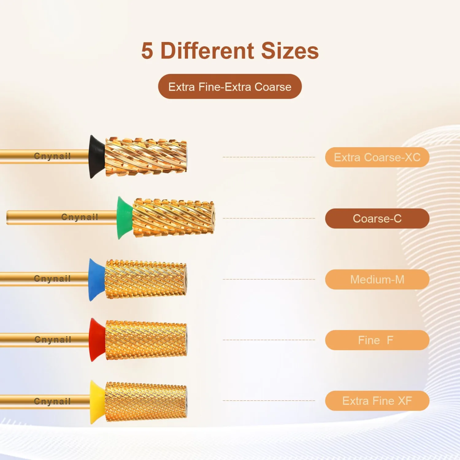 3/32" Large Tapered Barrel Flat Bit Tungsten Carbide Nail Drill Bit Safety Bit for Gel & Acrylic Removal, 2- Way Rotating Efile Tip, Salon Electric File Accessory (C Girt, Gold)