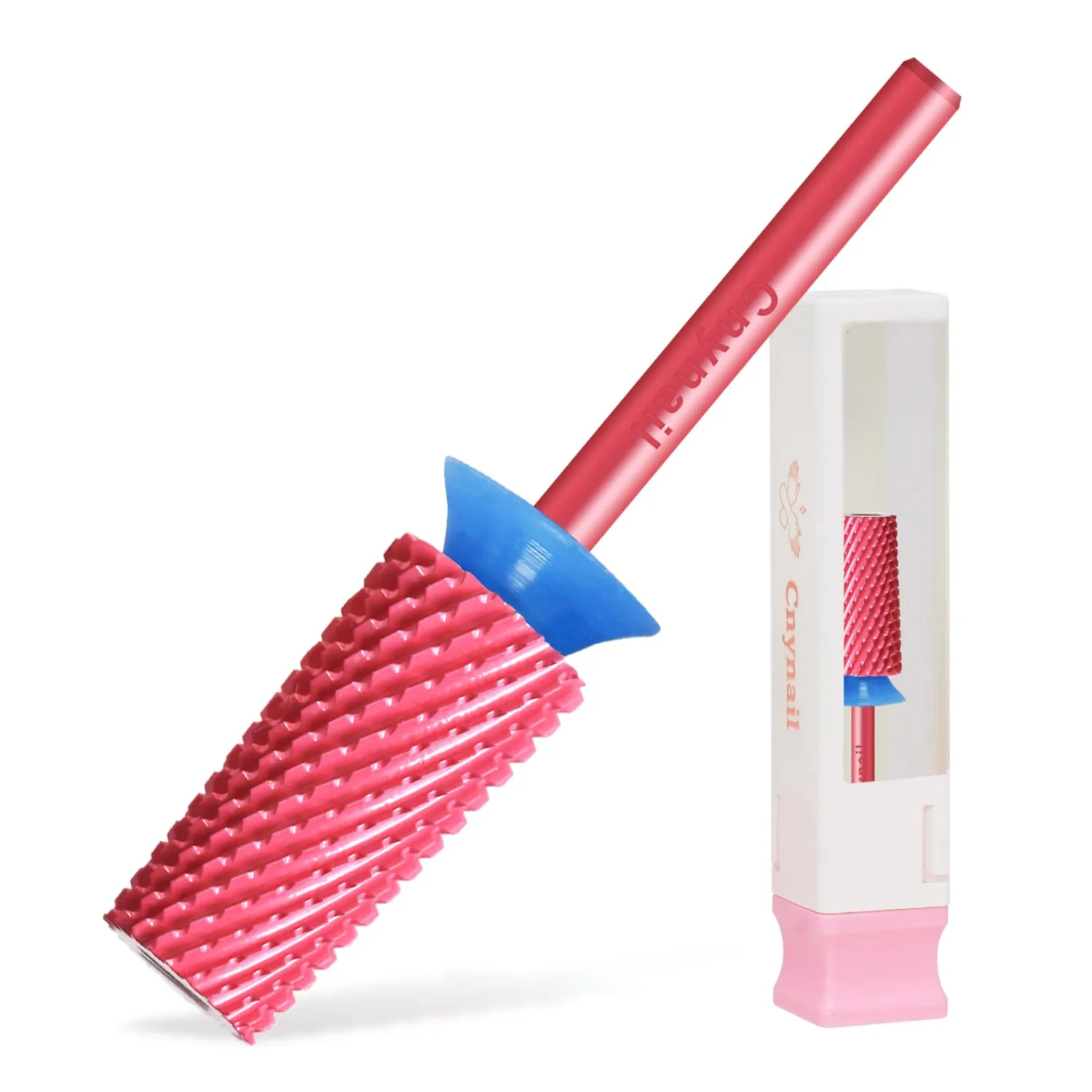 Cnynail 3/32" Large Tapered Barrel Flat Bit Tungsten Carbide Nail Drill Bit Safety Bit for Gel & Acrylic Removal, 2- Way Rotating Efile Tip, Salon Electric File Accessory (M Girt, Rose Red)