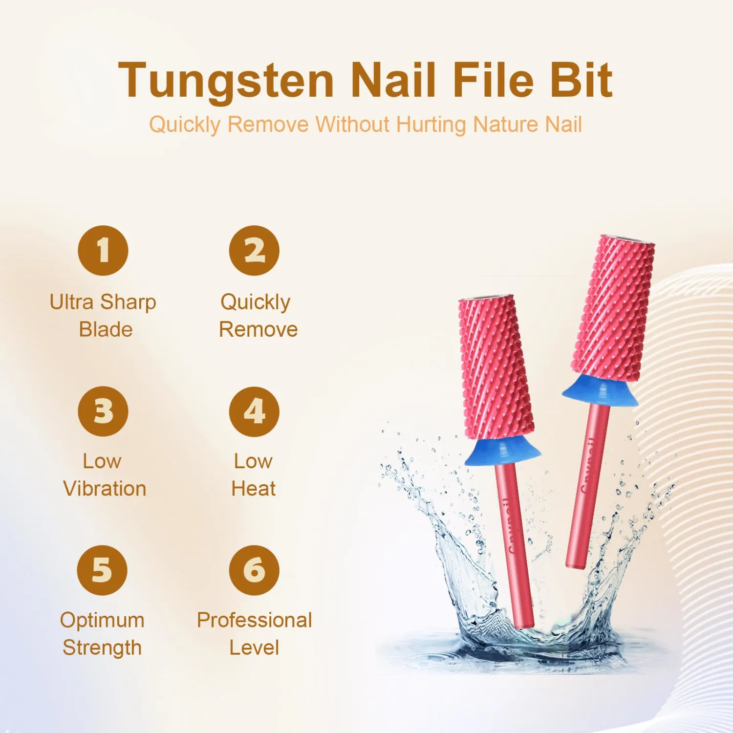 Cnynail 3/32" Large Tapered Barrel Flat Bit Tungsten Carbide Nail Drill Bit Safety Bit for Gel & Acrylic Removal, 2- Way Rotating Efile Tip, Salon Electric File Accessory (M Girt, Rose Red)