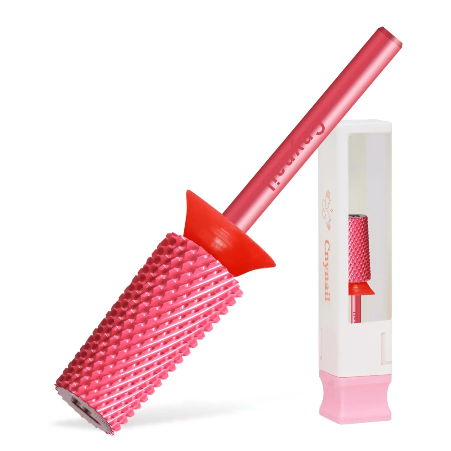Cnynail 3/32" Large Tapered Barrel Flat Bit Tungsten Carbide Nail Drill Bit Safety Bit for Gel & Acrylic Removal, 2- Way Rotating Efile Tip, Salon Electric File Accessory (F Girt, Rose Red)