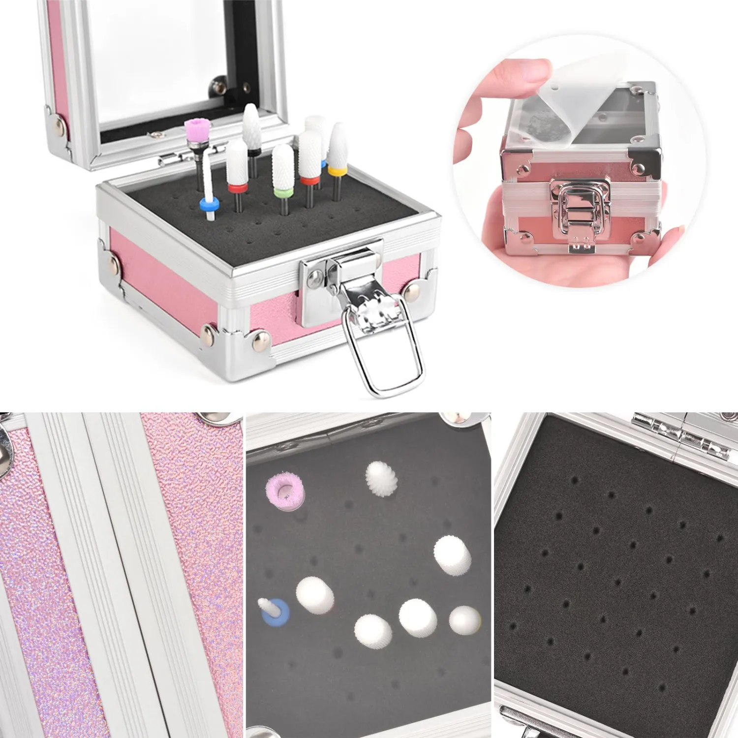 Professional 25 Holes Nail Drill Bits Box Container Nail Drill Grinding Bit Holder Nail Polish Head Storage Box Nail Tools Organizers Container Display Storage Box Manicure Tool (Aurora)
