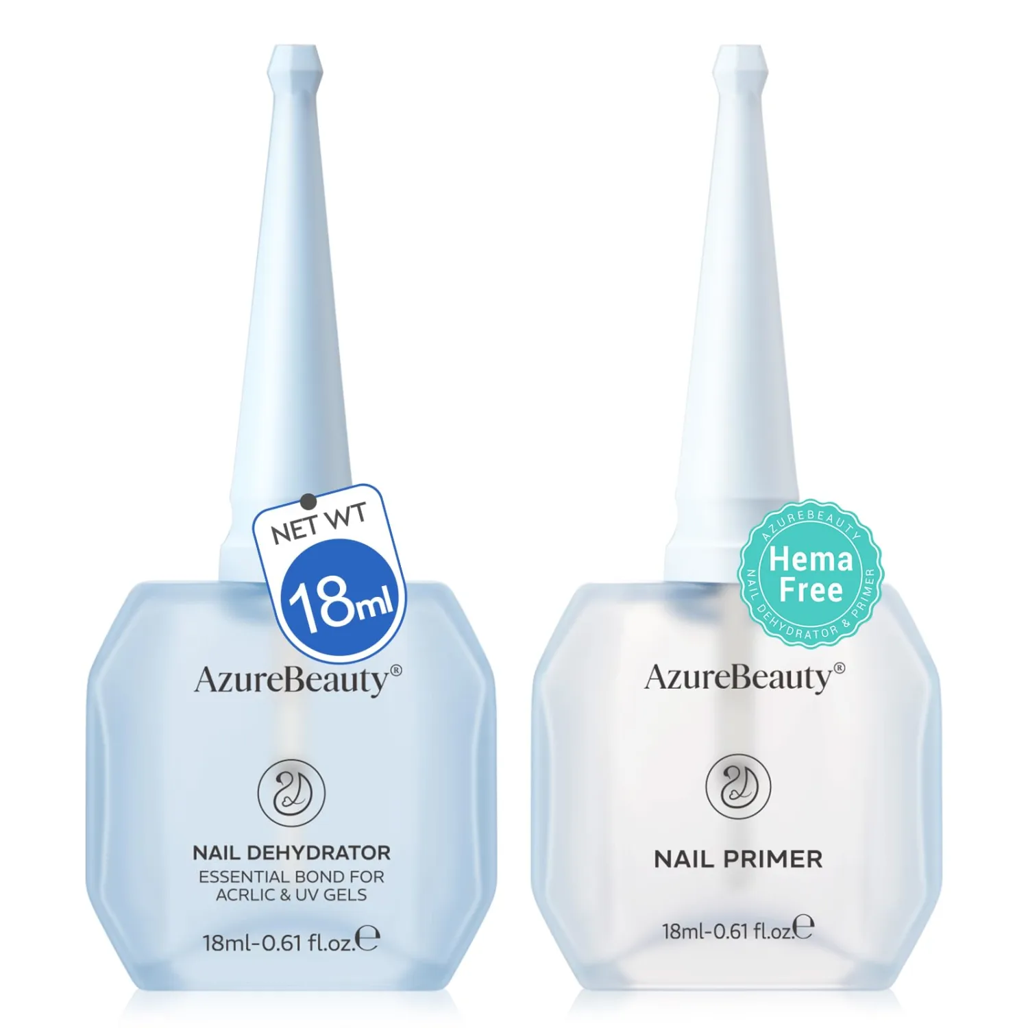 AZUREBEAUTY 18ml Nail Dehydrator and Primer, Acid-Free & Hema-Free Nail Prep Kit, No Lifting Bond for Gel Polish & Acrylic, Quick Dry Professional Natural Nail Primer for Long Lasting Manicure