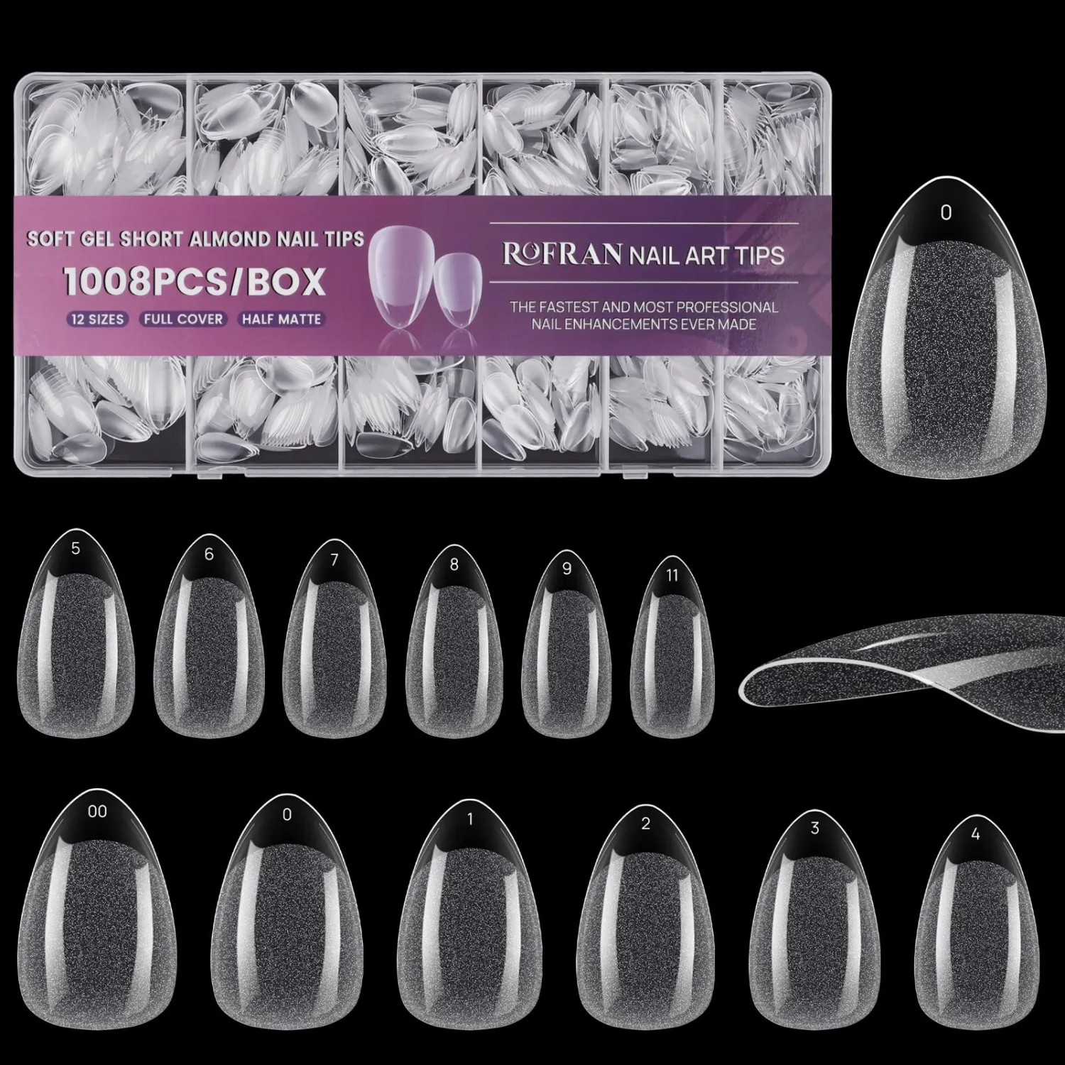 1008pcs Short Almond Shaped Nail Tips Half Matte Full Cover Fake Nails Press On Nails For Acrylic Nails Professional