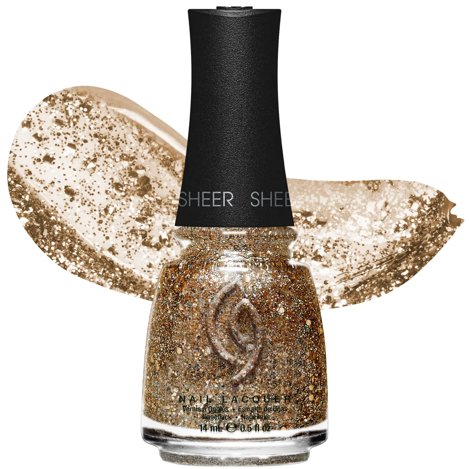 China Glaze CG Nail Lacquer Counting Carats – Gold Glitter Nail Polish Quick Dry, Chip Resistant for Nails Art Topper, Salon & DIY Manicure, 0.5 fl oz
