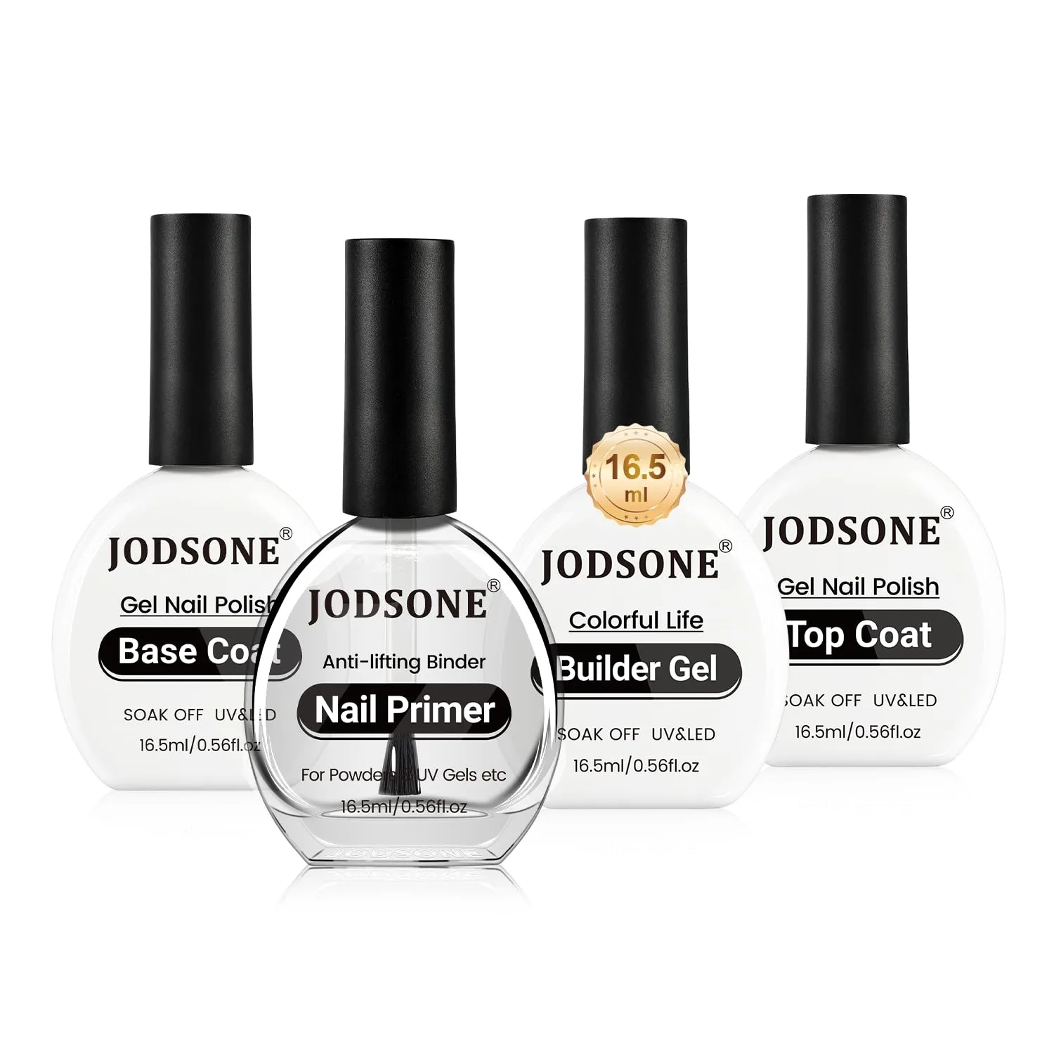 JODSONE 4Pcs Base Coat Top Coat Nail Primer Builder Gel for Strong Long Lasting Manicures Prep Protect and Perfect Your Nails 16.5ml Each Salon Quality Set