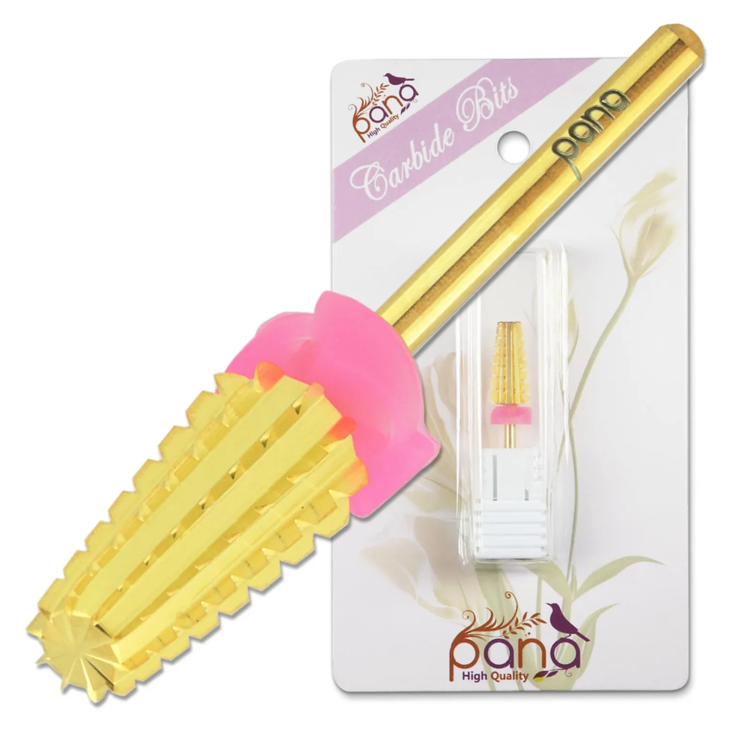 PANA Nail Carbide 5 in 1 Bit - Two Way Rotate use for Both Left and Right Handed - Fast remove Acrylic or Hard Gel - 3/32" Shank - Manicure, Nail Art, Drill Machine (Triple Coarse - 3XC, Gold)