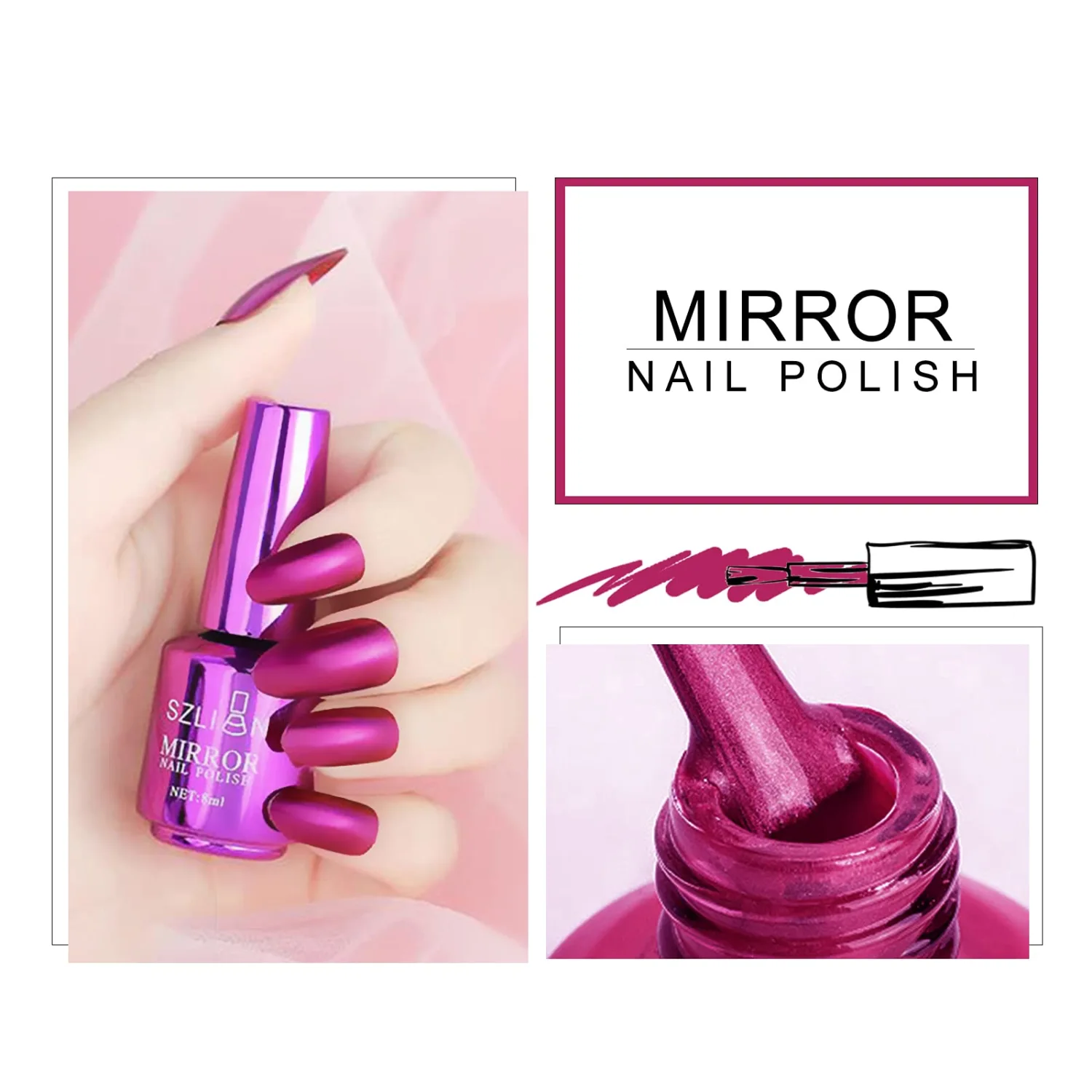KYDA 18ml Dark Purple Mirror Nail Polish, Bright Glossy Mirror Polish for Nails Art, Longlasting Shine Metallic Effect Nails Art, Gorgeous Reflective Manicure Nail Lacquers, 0.61 fl oz