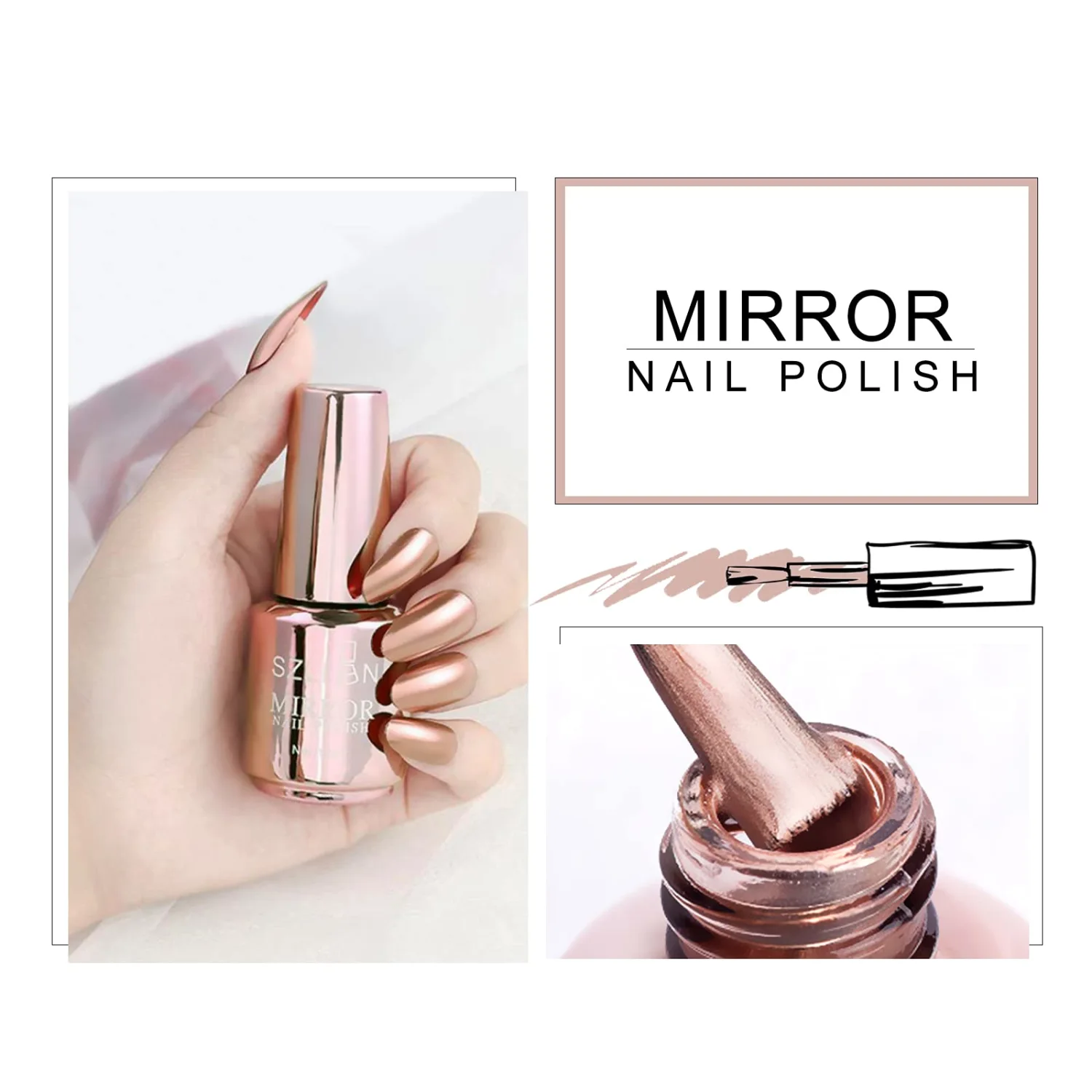 KYDA 18ml Champagne Gold Mirror Nail Polish, Bright Glossy Mirror Polish for Nails Art, Longlasting Shine Metallic Effect Nails Art, Gorgeous Reflective Manicure Nail Lacquers, 0.61 fl oz