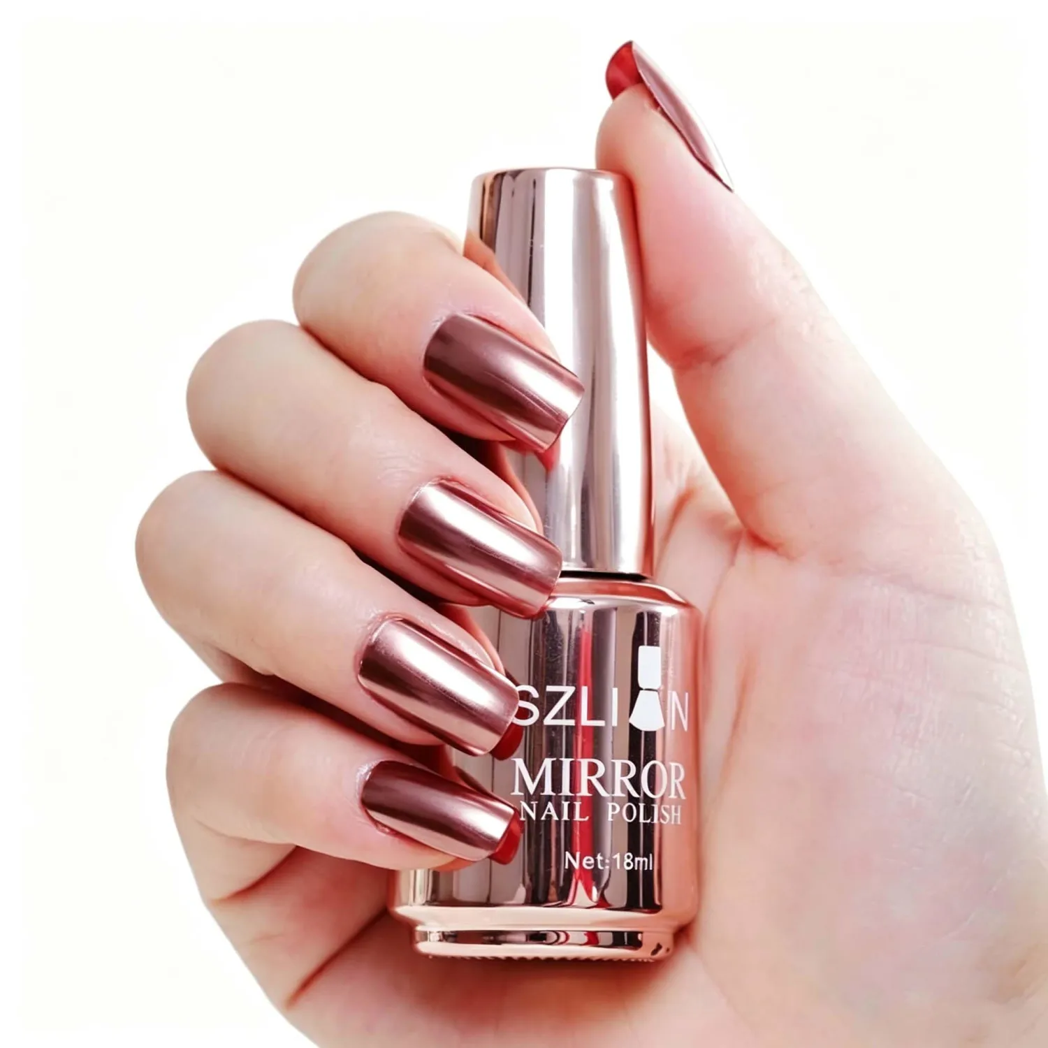 KYDA 18ml Champagne Gold Mirror Nail Polish, Bright Glossy Mirror Polish for Nails Art, Longlasting Shine Metallic Effect Nails Art, Gorgeous Reflective Manicure Nail Lacquers, 0.61 fl oz