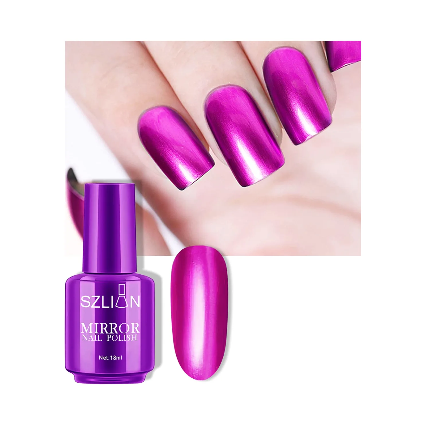 KYDA 18ml Gold Mirror Nail Polish, Bright Glossy Mirror Polish for Nails Art, Longlasting Shine Metallic Effect Nails Art, Gorgeous Reflective Manicure Nail Lacquers-Violet, 0.61 fl oz