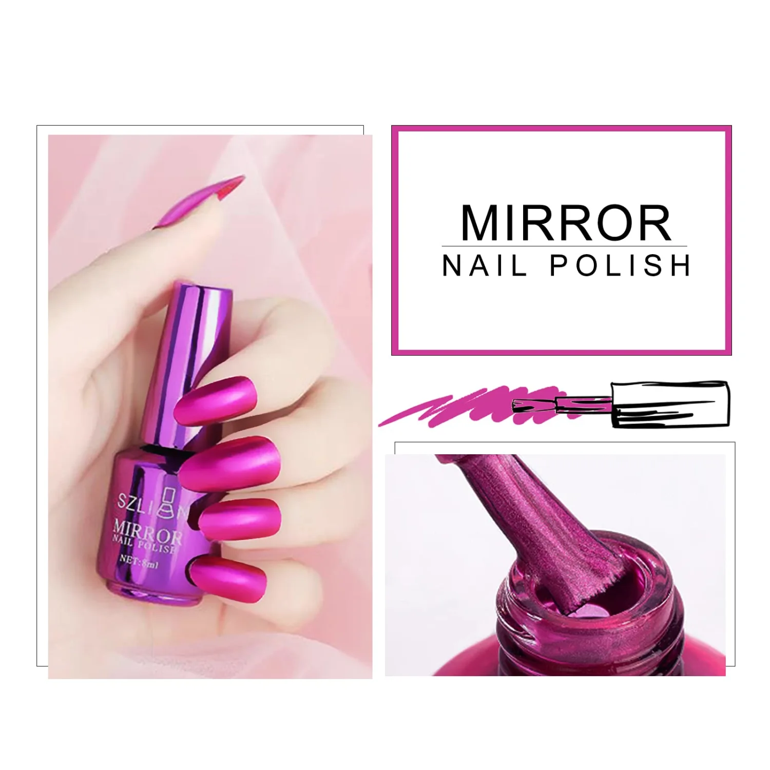 KYDA 18ml Gold Mirror Nail Polish, Bright Glossy Mirror Polish for Nails Art, Longlasting Shine Metallic Effect Nails Art, Gorgeous Reflective Manicure Nail Lacquers-Violet, 0.61 fl oz