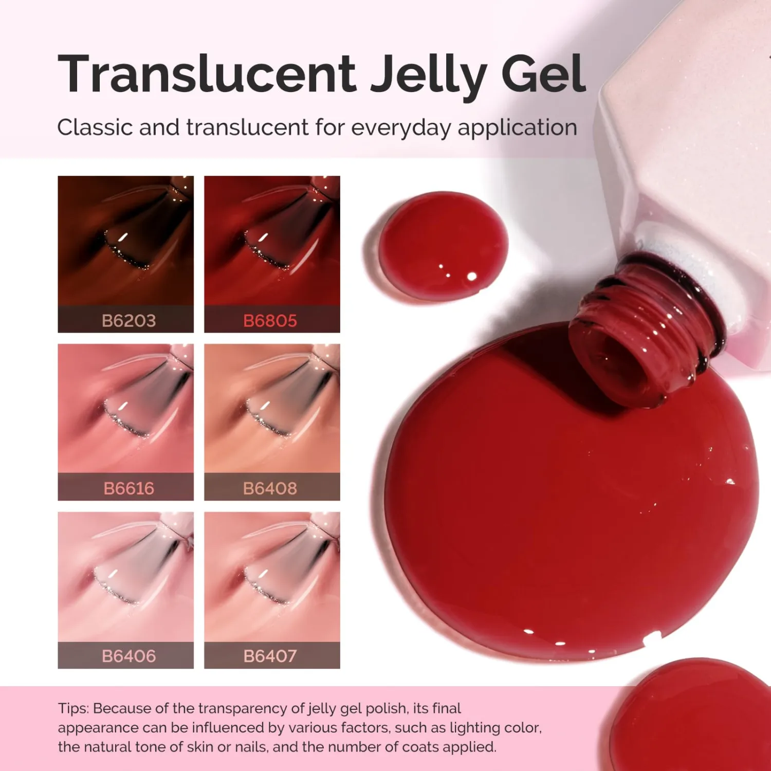 MelodySusie Jelly Gel Nail Polish Set,6 Transparent Colors,Milky or Jelly Texture,Autumn and Winter Dark Colors Soak Off UV LED Light Cure or Salon Manicure and Nail Art DIY at Home